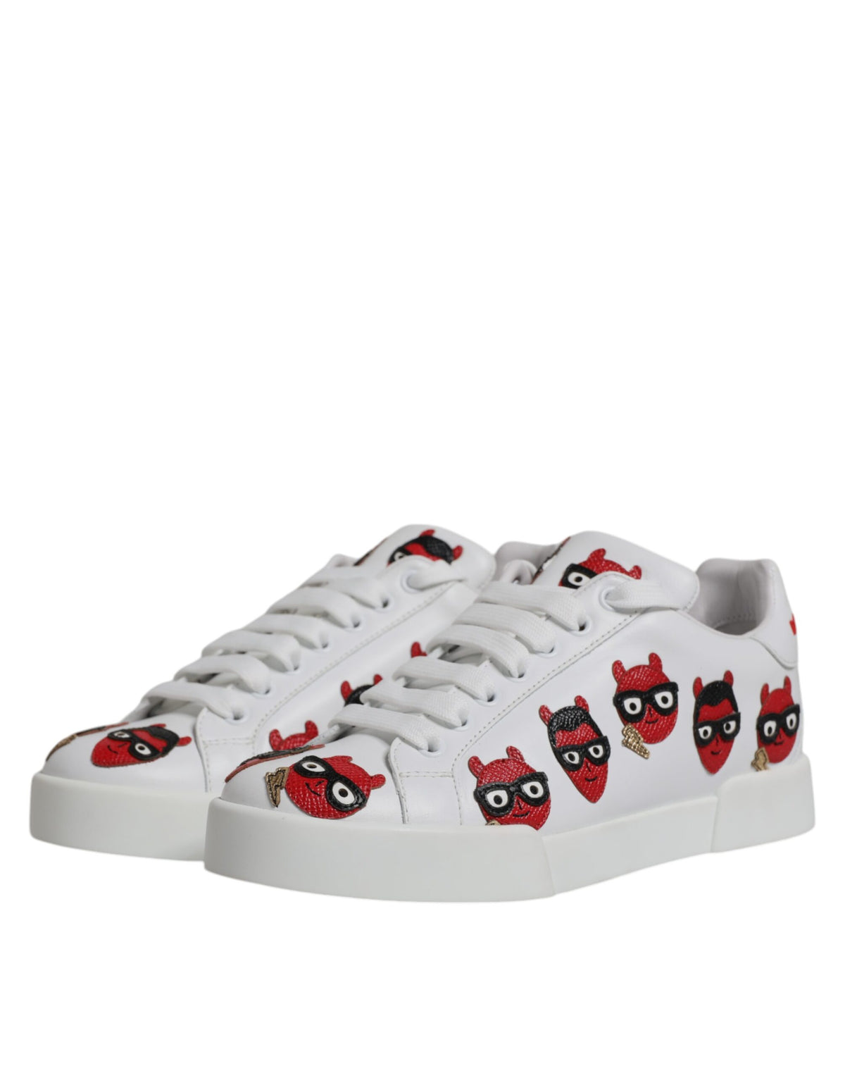 Dolce & Gabbana White Devil Face Portofino Sneakers Women's Shoes