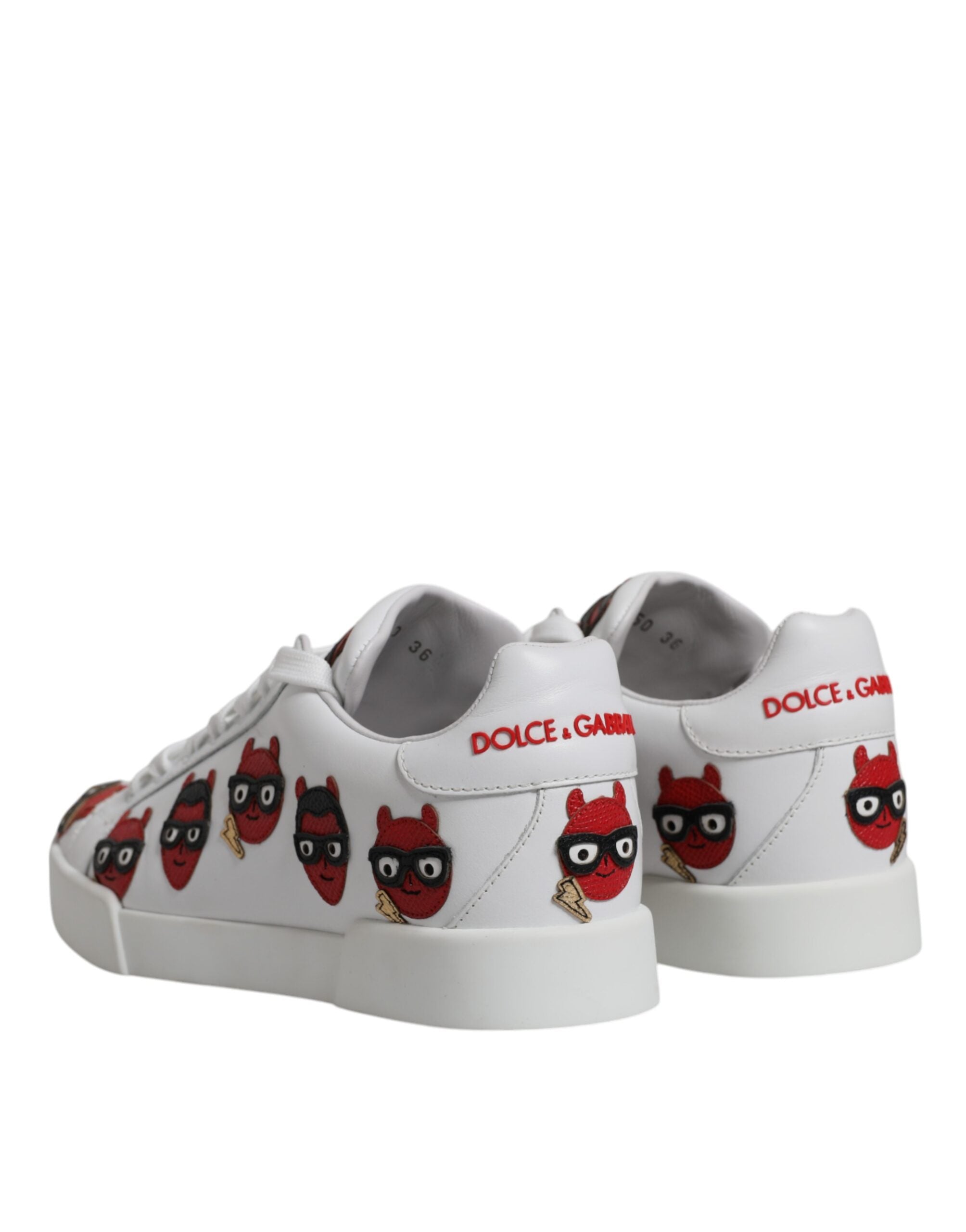 Dolce & Gabbana White Devil Face Portofino Sneakers Women's Shoes