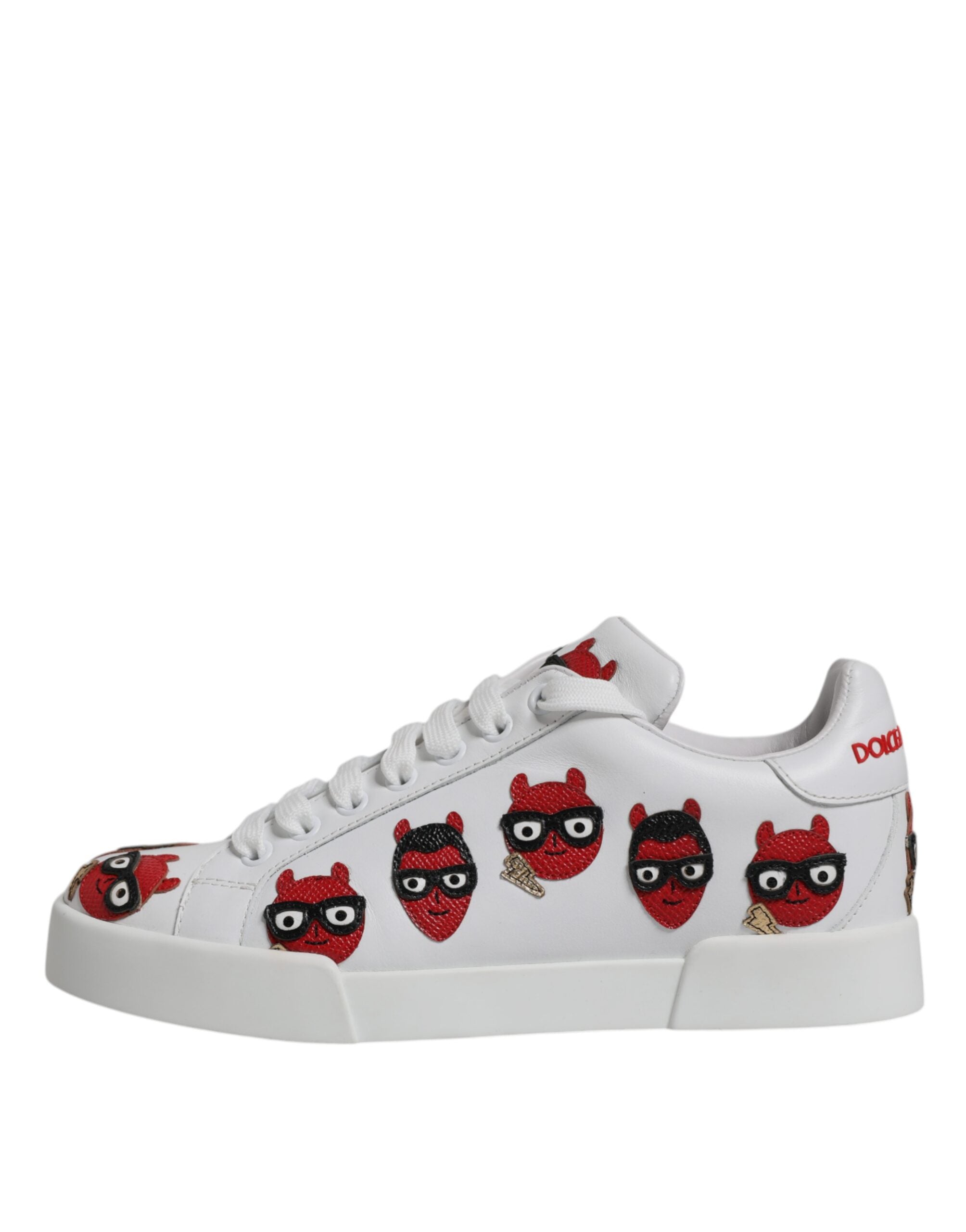 Dolce & Gabbana White Devil Face Portofino Sneakers Women's Shoes