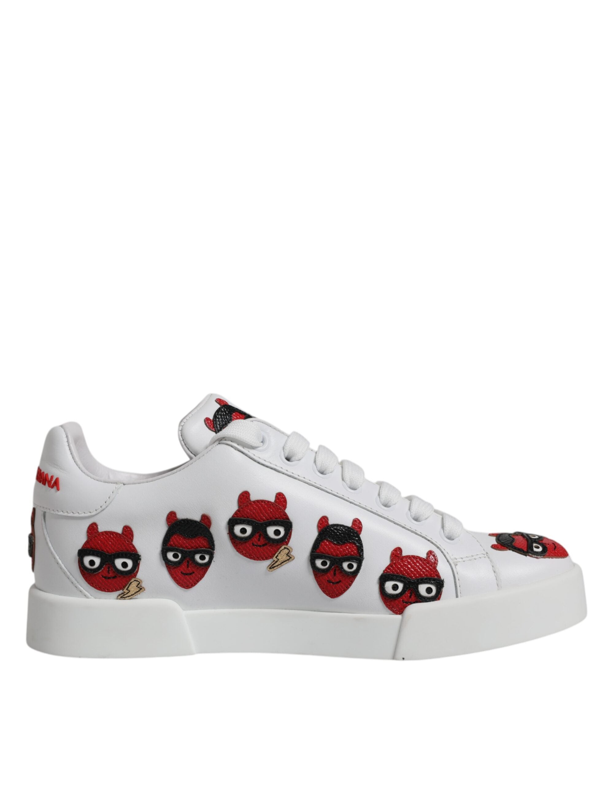 Dolce & Gabbana White Devil Face Portofino Sneakers Women's Shoes