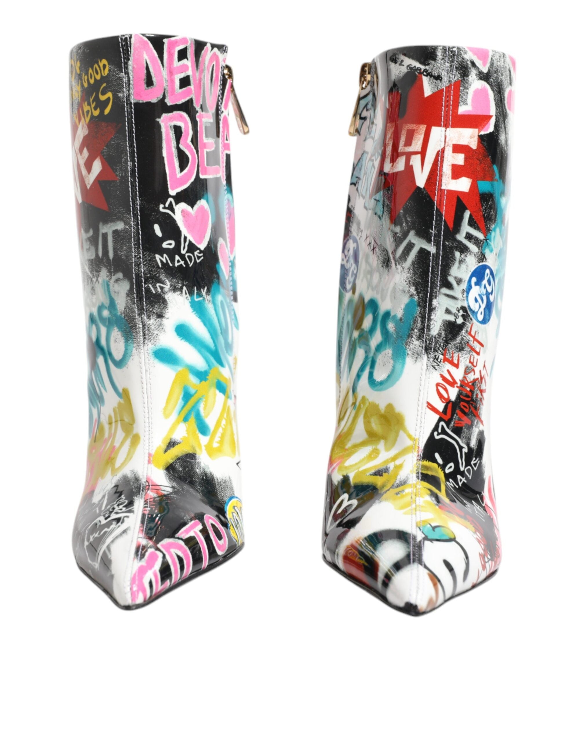 Dolce & Gabbana Multicolor Graffiti Keira Mid Calf Boots Women's Shoes