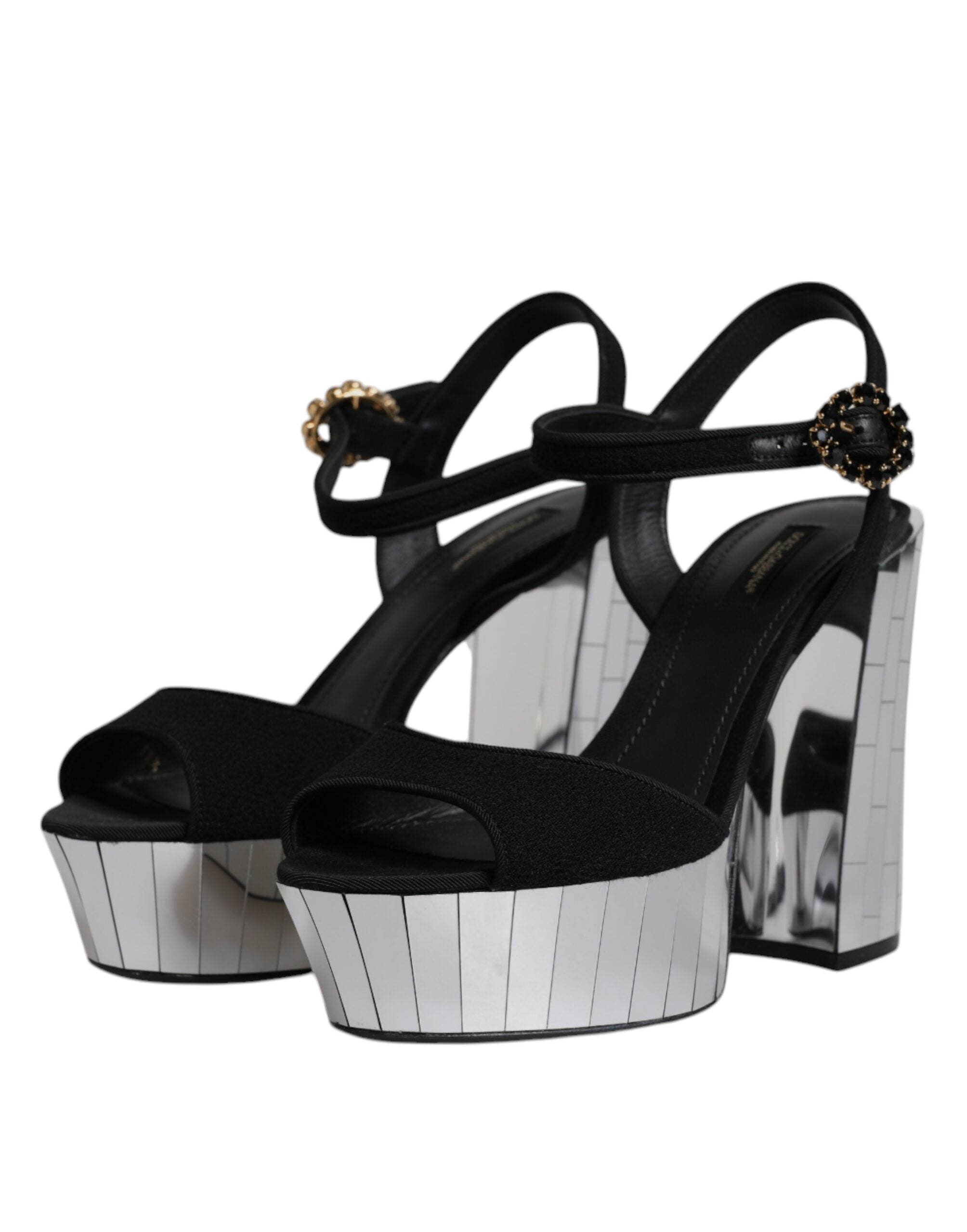Dolce & Gabbana Black Mirror Heels Platform Sandals Women's Shoes
