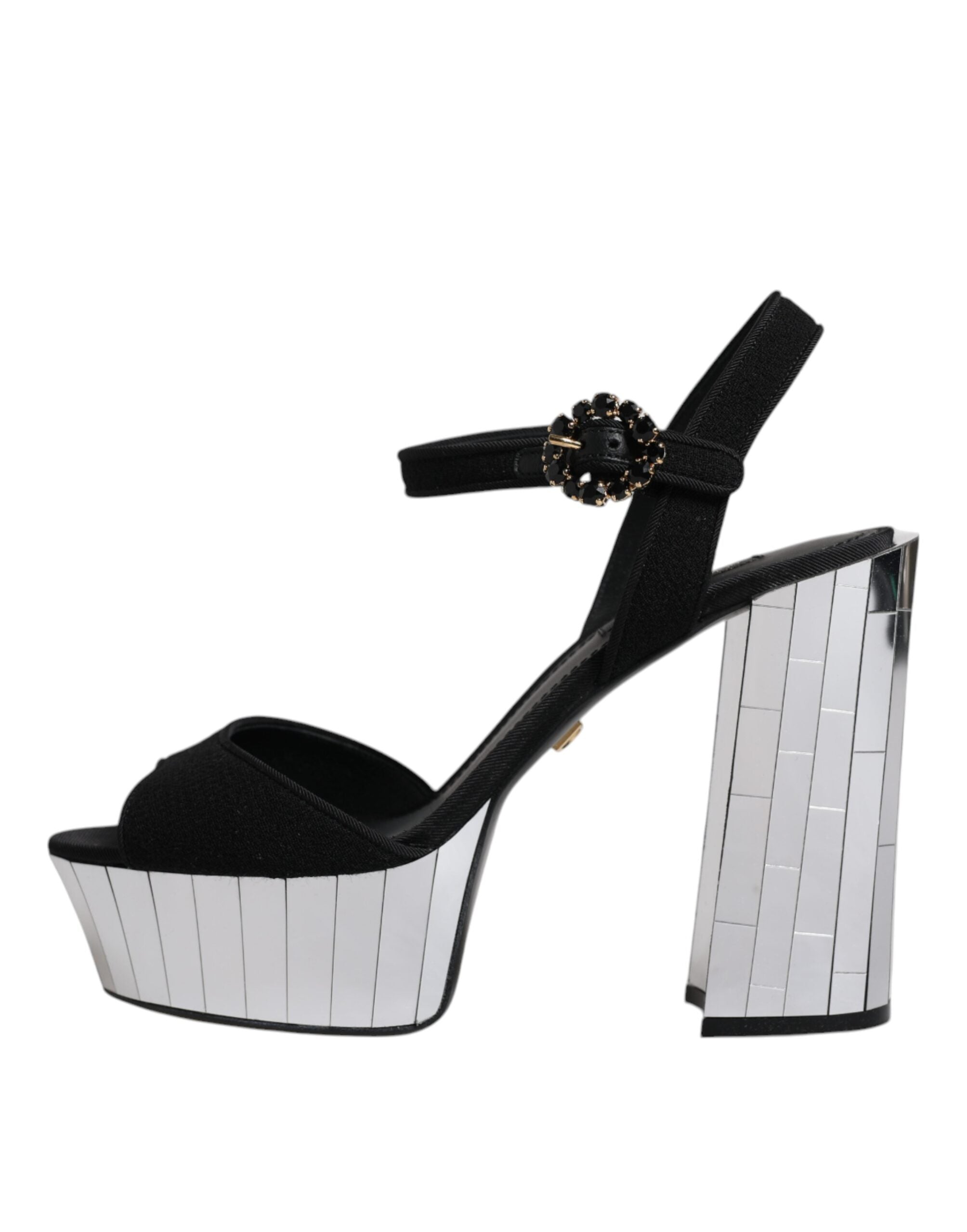 Dolce & Gabbana Black Mirror Heels Platform Sandals Women's Shoes