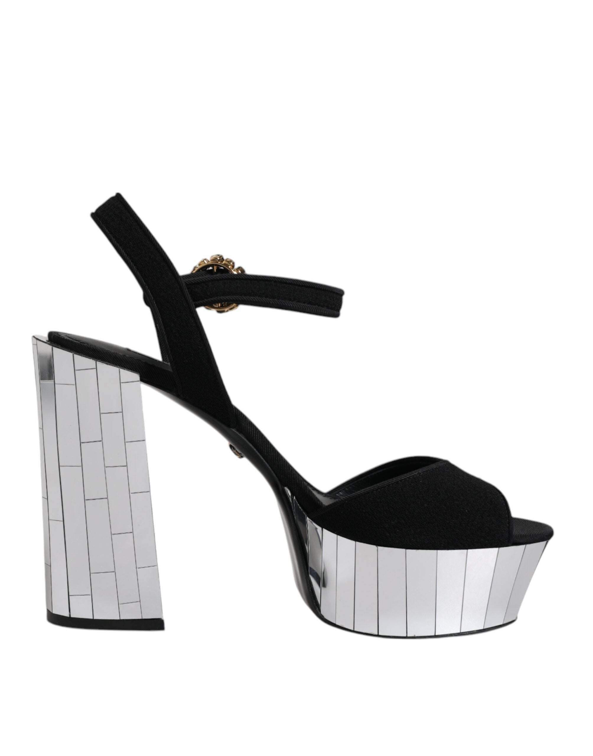 Dolce & Gabbana Black Mirror Heels Platform Sandals Women's Shoes