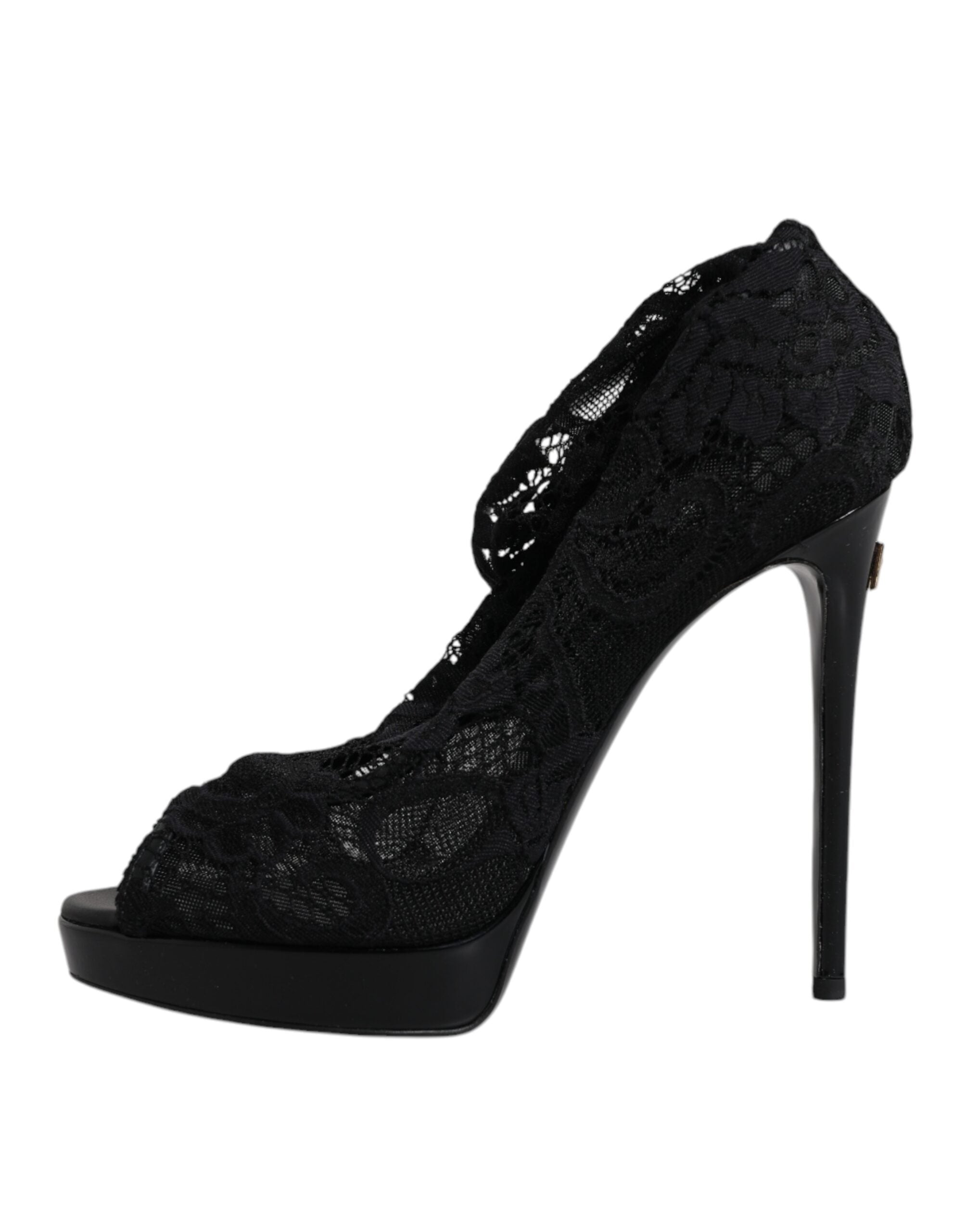 Dolce & Gabbana Black Stretch Taormina Lace Boots Women's Shoes