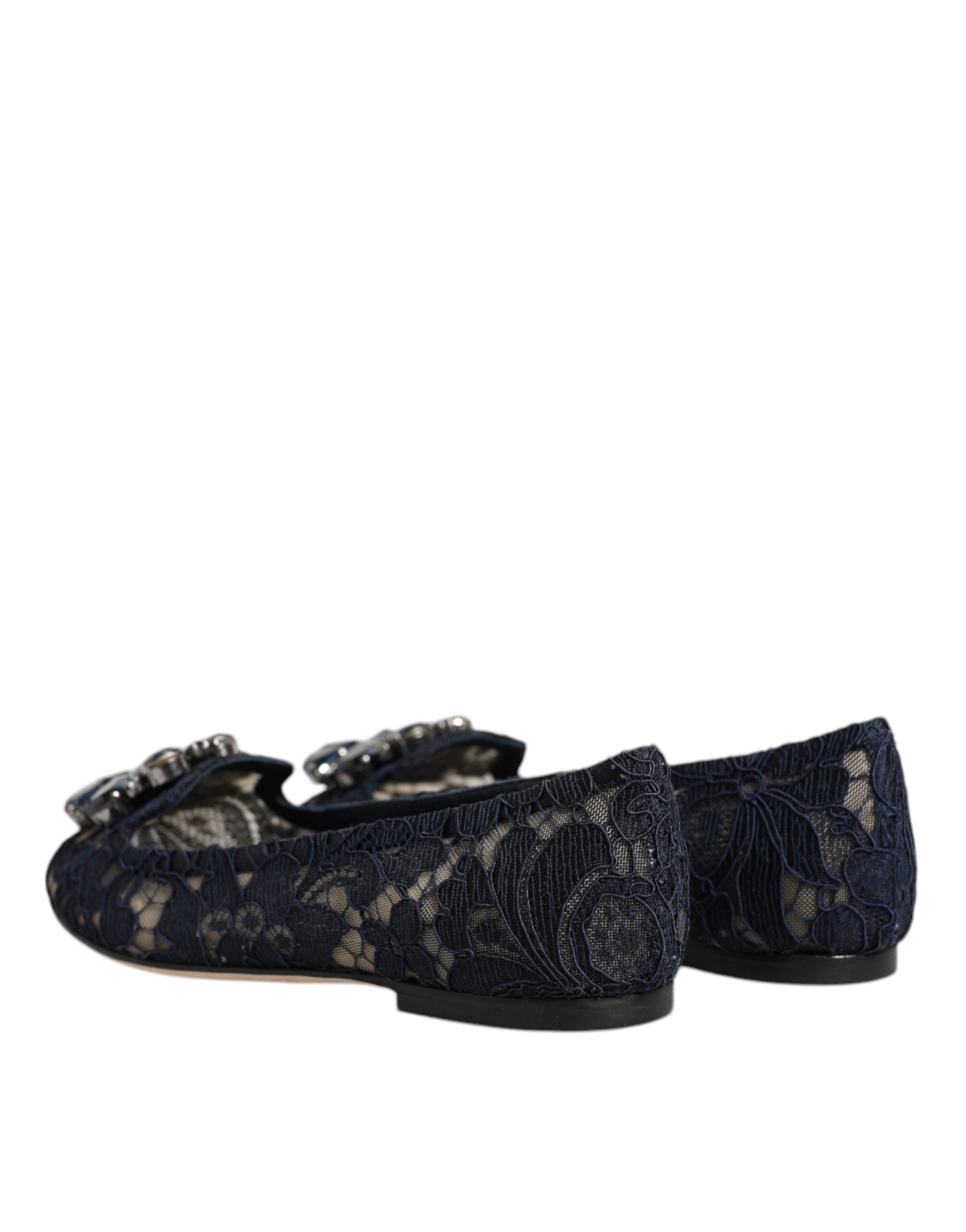 Dolce & Gabbana Blue Taormina Lace Crystals Flats Women's Shoes