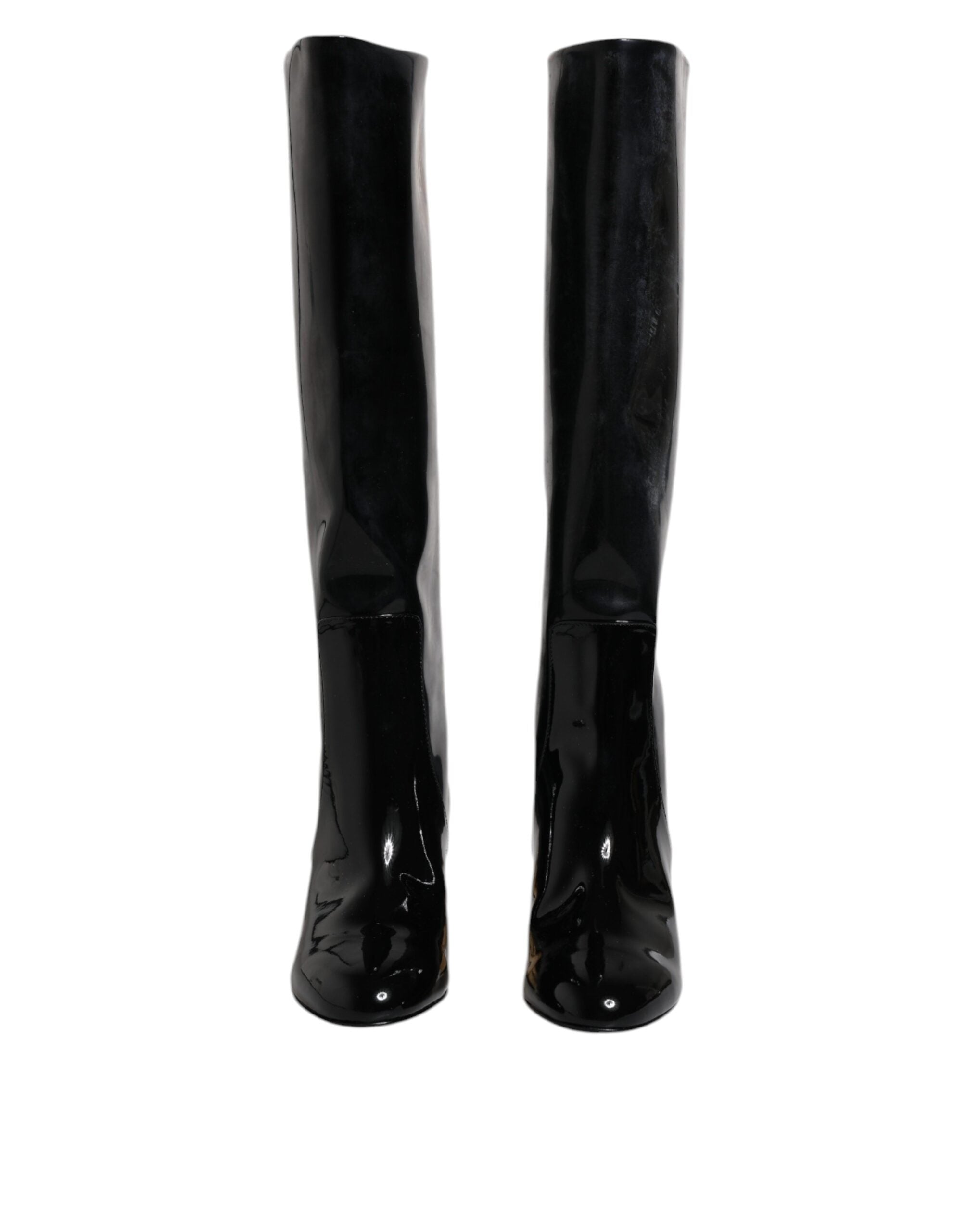 Dolce & Gabbana Black Patent Leather Vally High Boots Women's Shoes