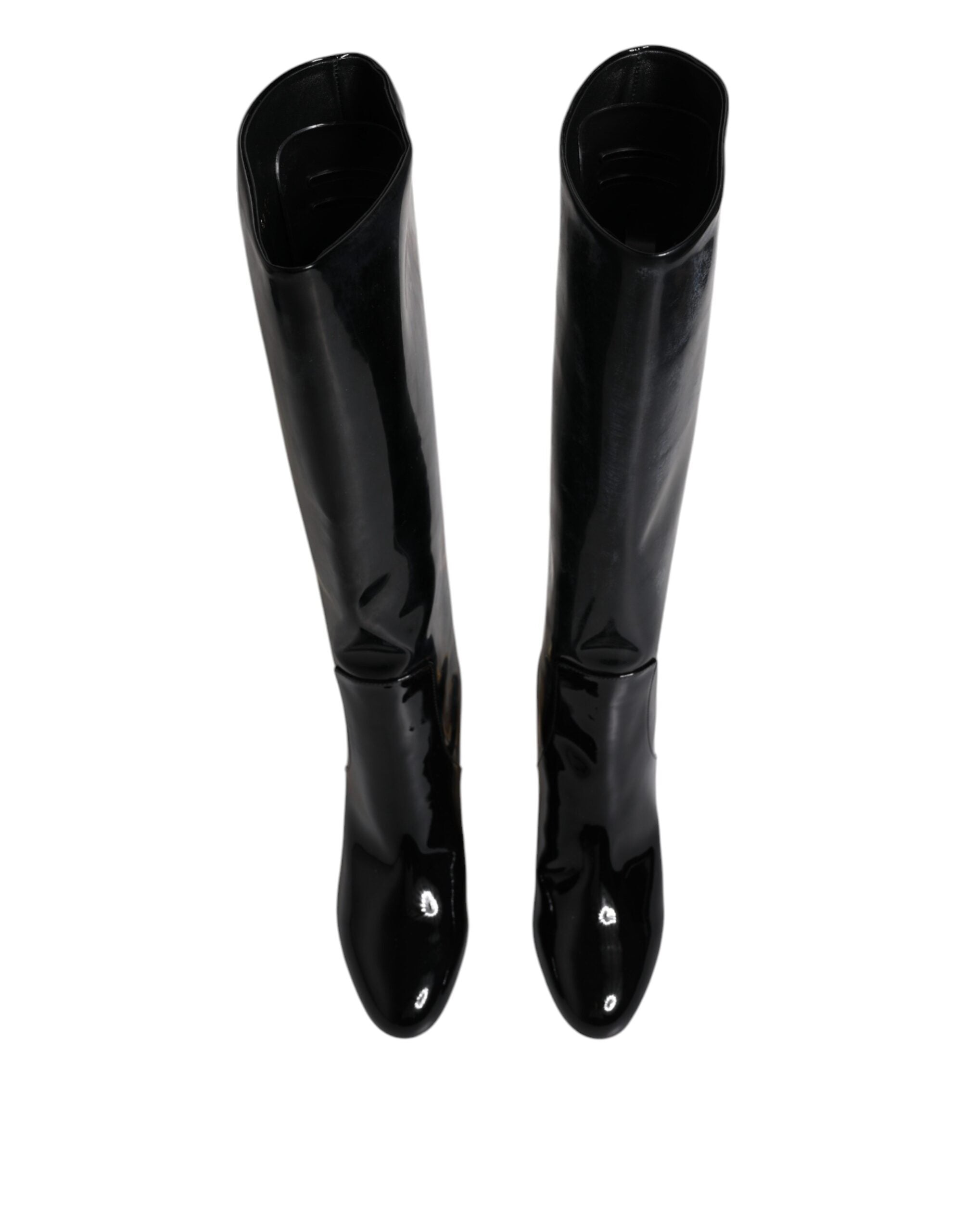 Dolce & Gabbana Black Patent Leather Vally High Boots Women's Shoes