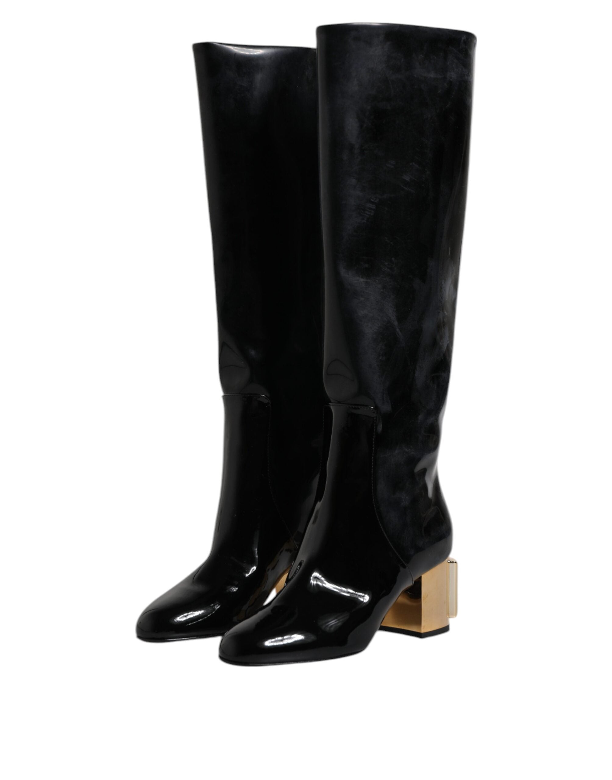 Dolce & Gabbana Black Patent Leather Vally High Boots Women's Shoes