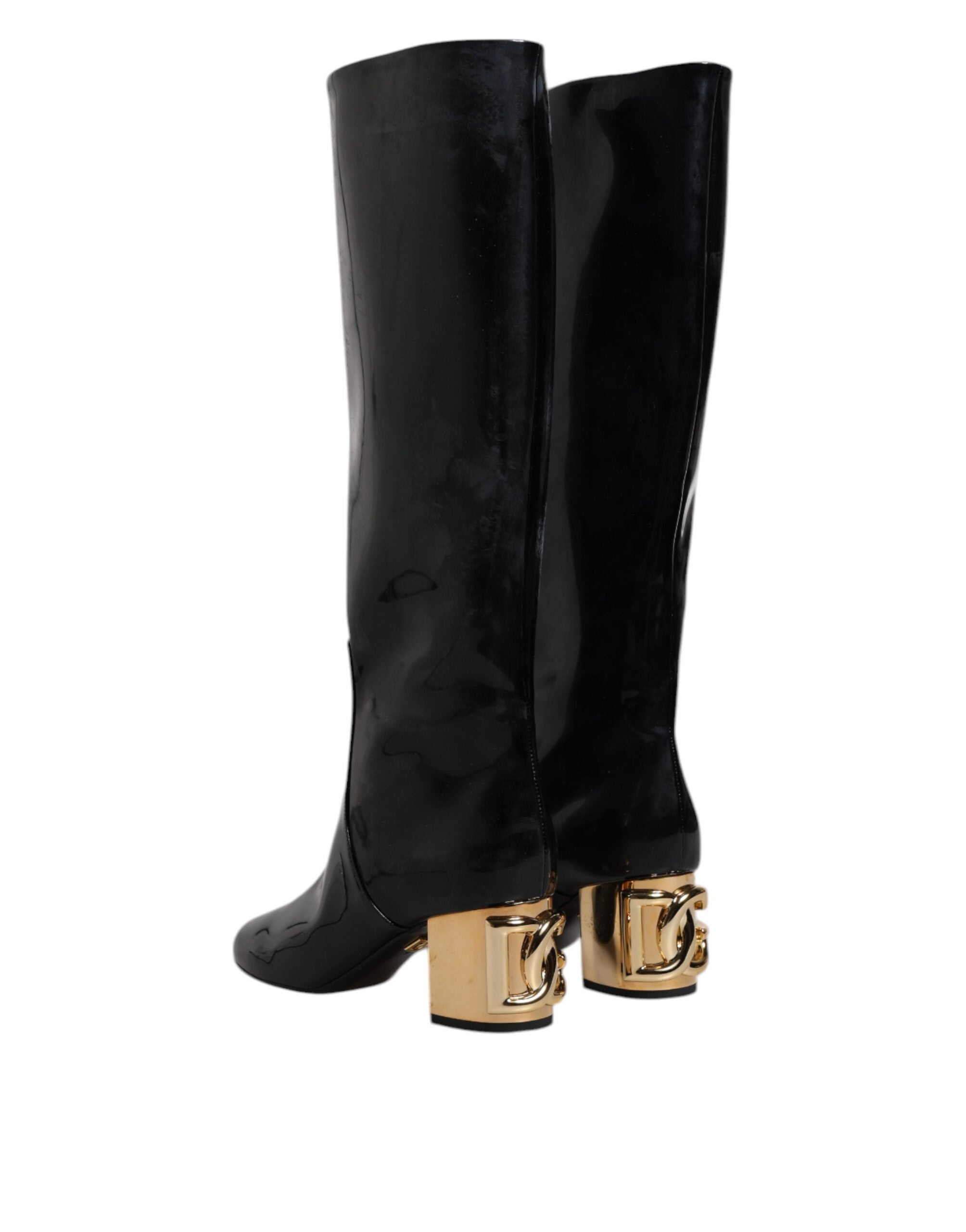 Dolce & Gabbana Black Patent Leather Vally High Boots Women's Shoes