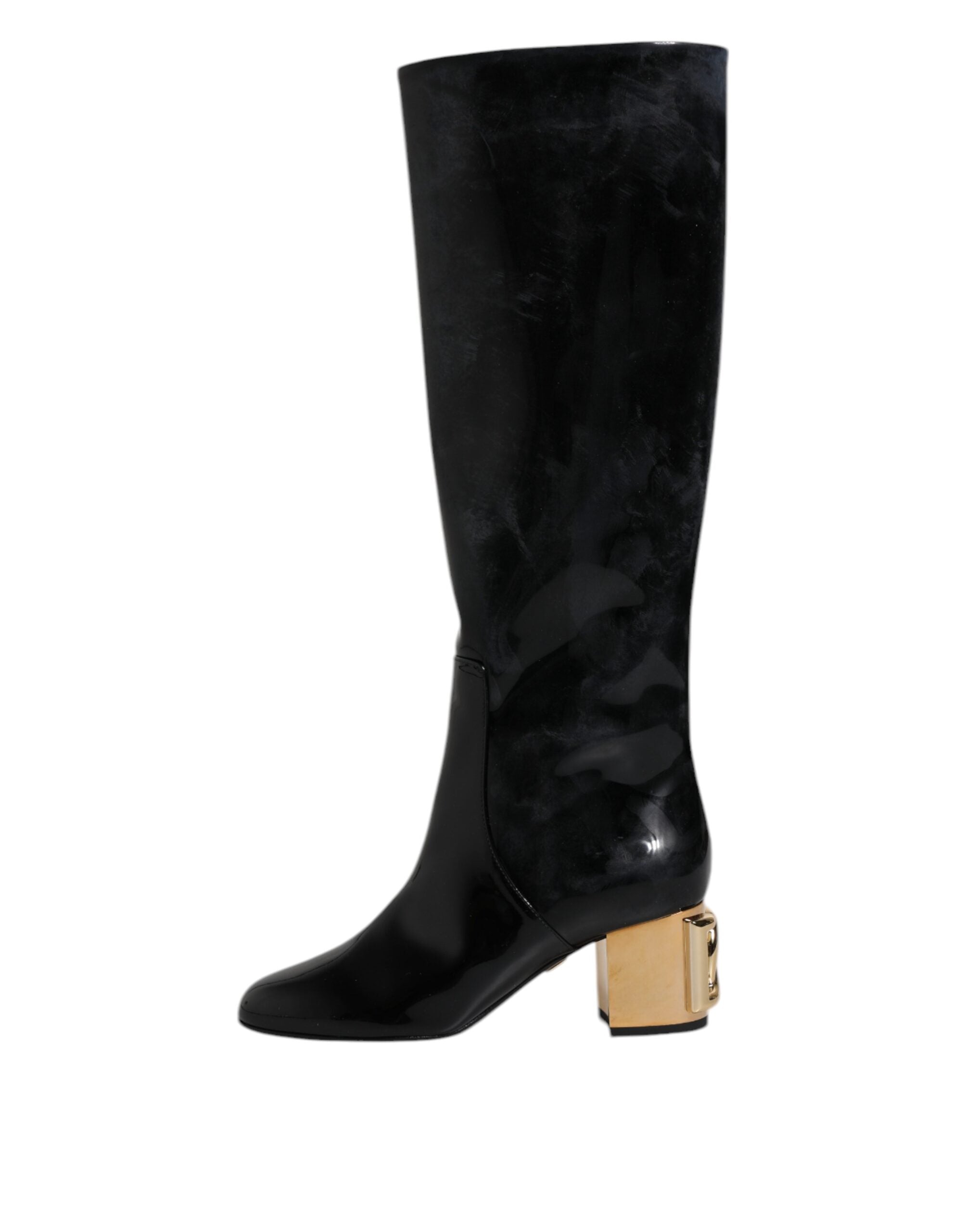 Dolce & Gabbana Black Patent Leather Vally High Boots Women's Shoes