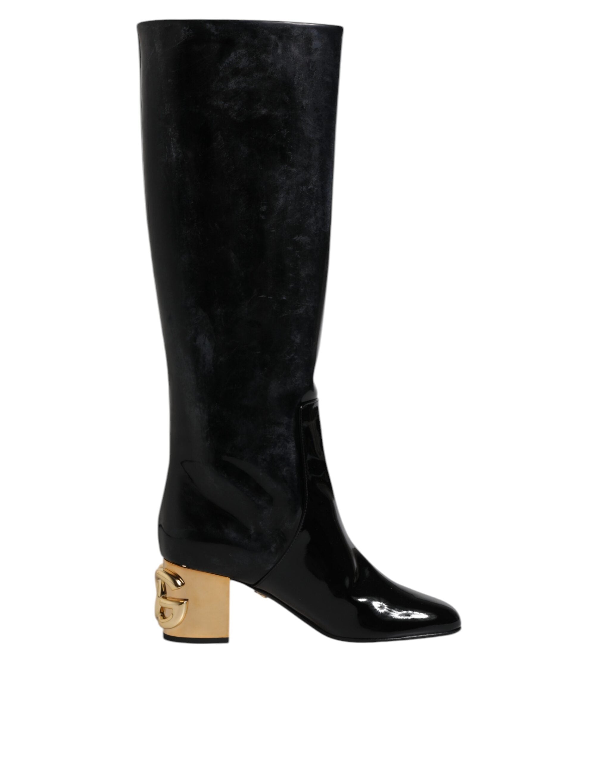 Dolce & Gabbana Black Patent Leather Vally High Boots Women's Shoes