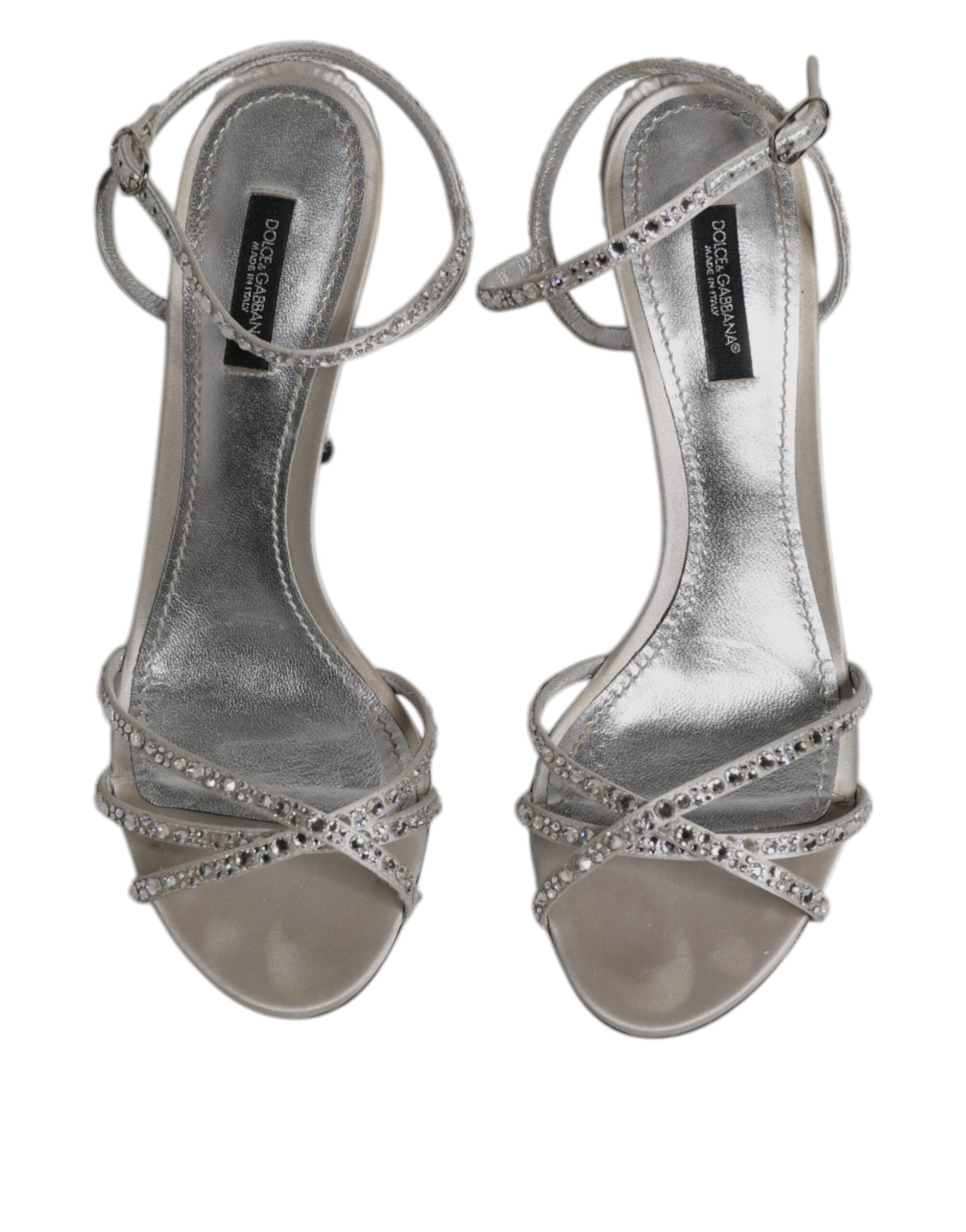 Dolce & Gabbana Silver Crystal Ankle Strap Sandals Women's Shoes (Pre-Owned)