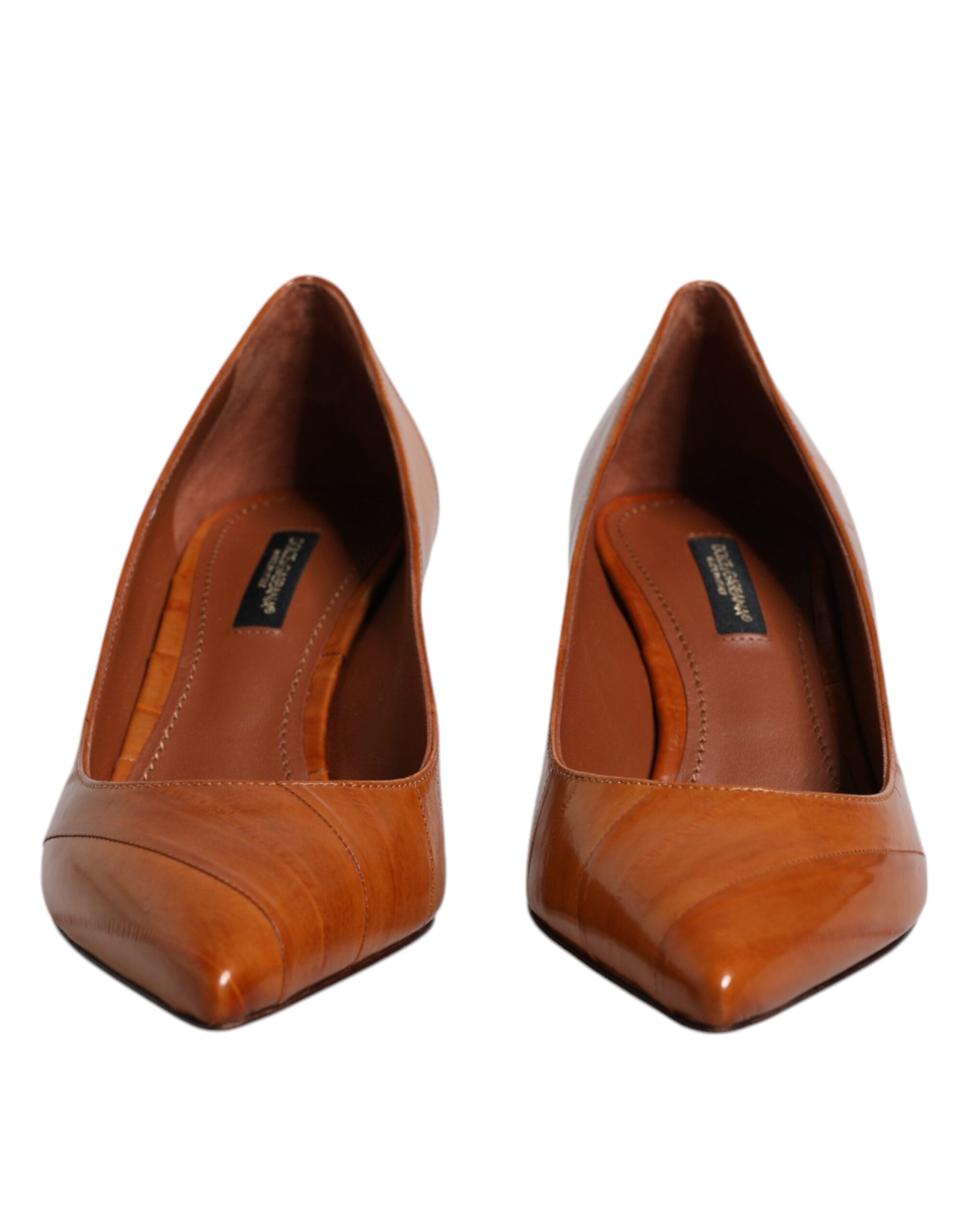 Dolce & Gabbana Brown Leather Kitten Heels Pumps Women's Shoes