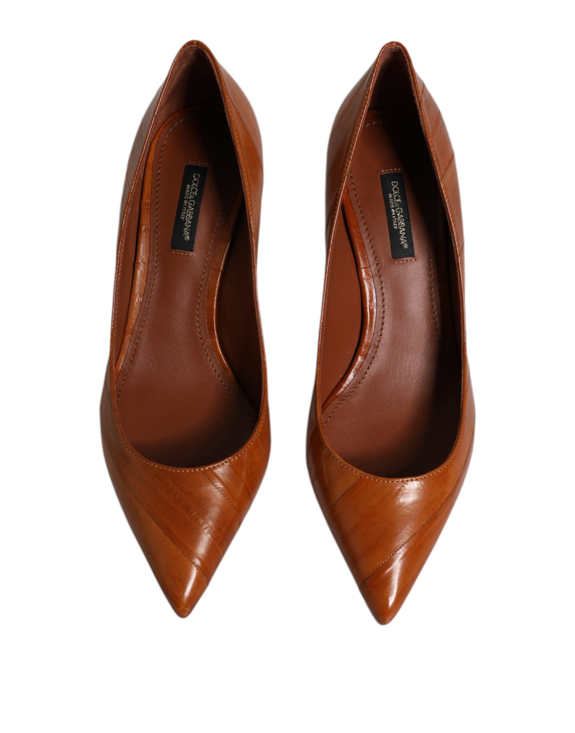 Dolce & Gabbana Brown Leather Kitten Heels Pumps Women's Shoes