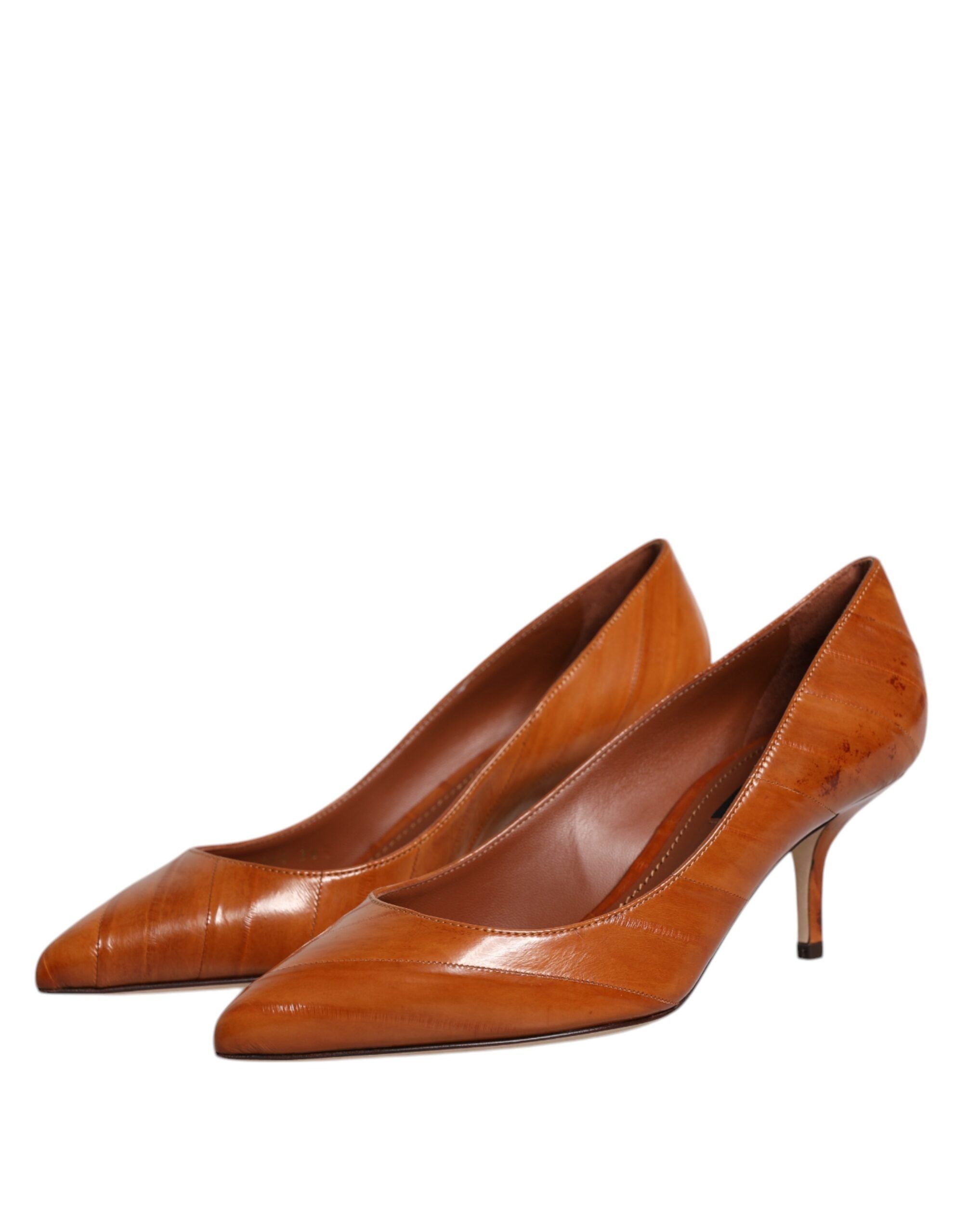 Dolce & Gabbana Brown Leather Kitten Heels Pumps Women's Shoes