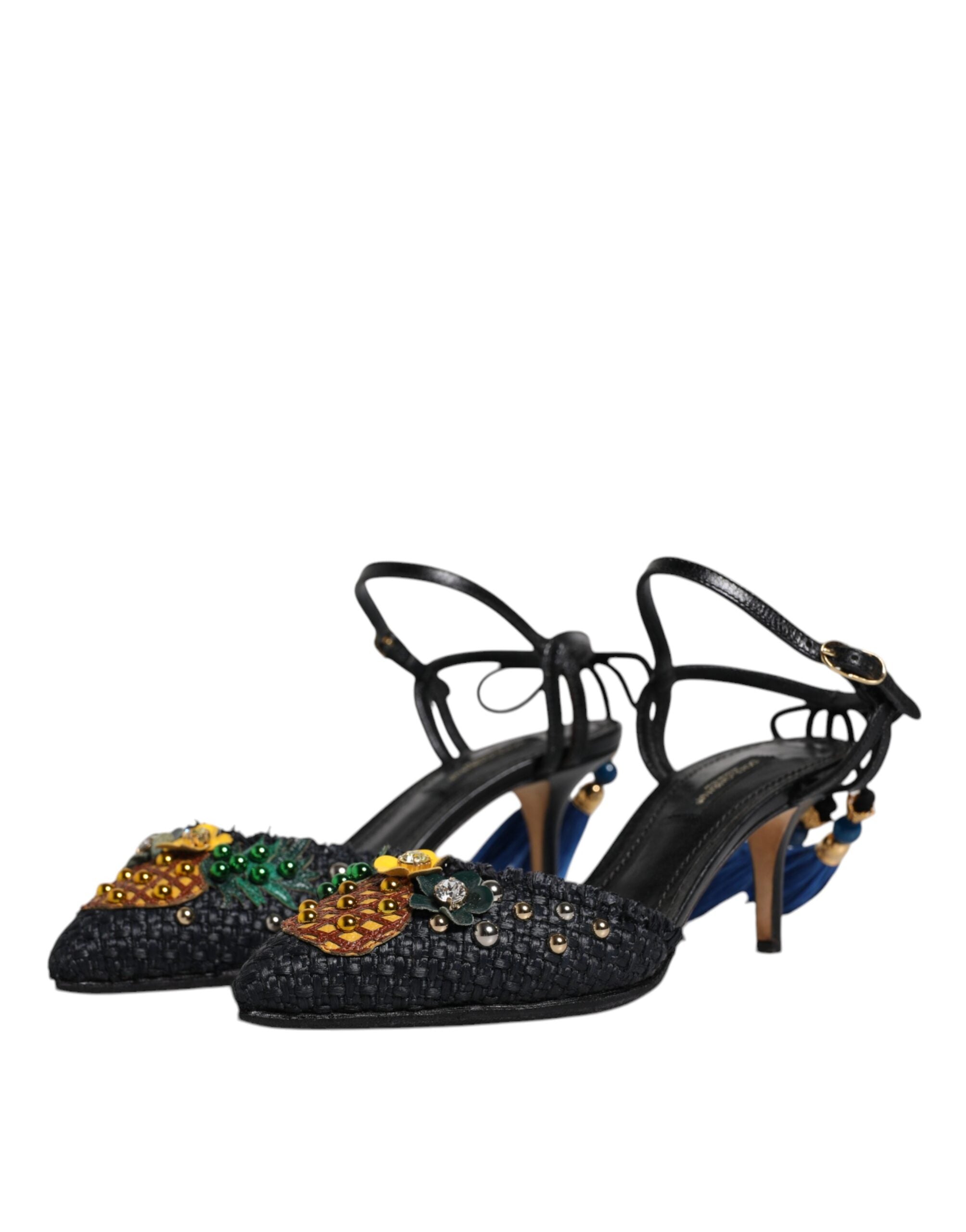 Dolce & Gabbana Black Pineapple Bellucci Heels Sandals Women's Shoes (Pre-Owned)