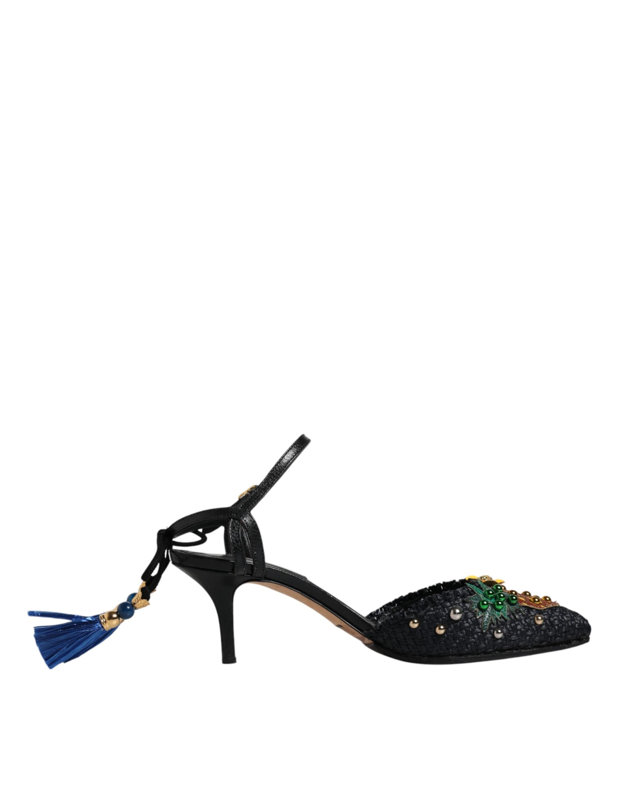 Dolce & Gabbana Black Pineapple Bellucci Heels Sandals Women's Shoes (Pre-Owned)