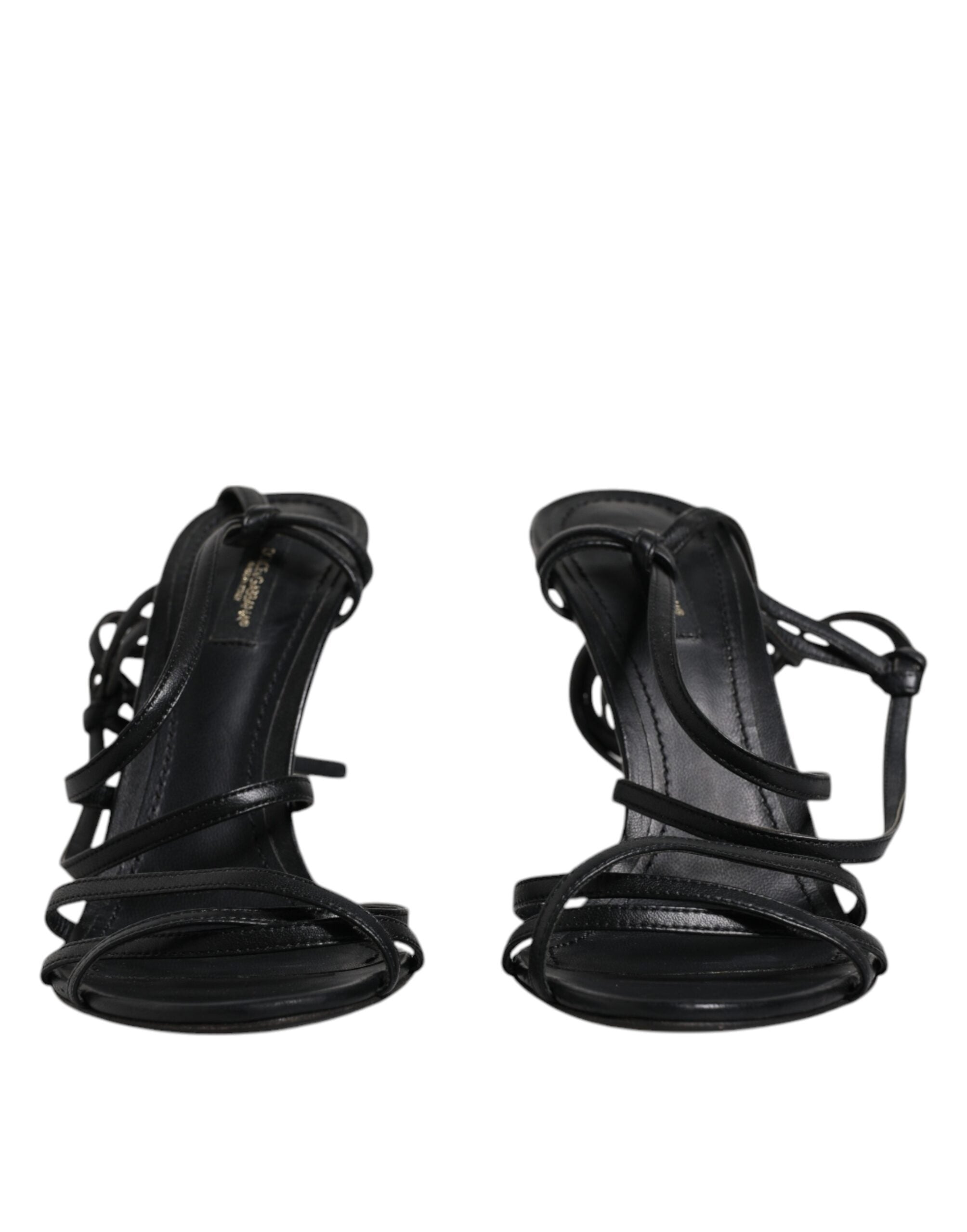 Dolce & Gabbana Black Leather High Heels Keira Sandals Women's Shoes (Pre-Owned)