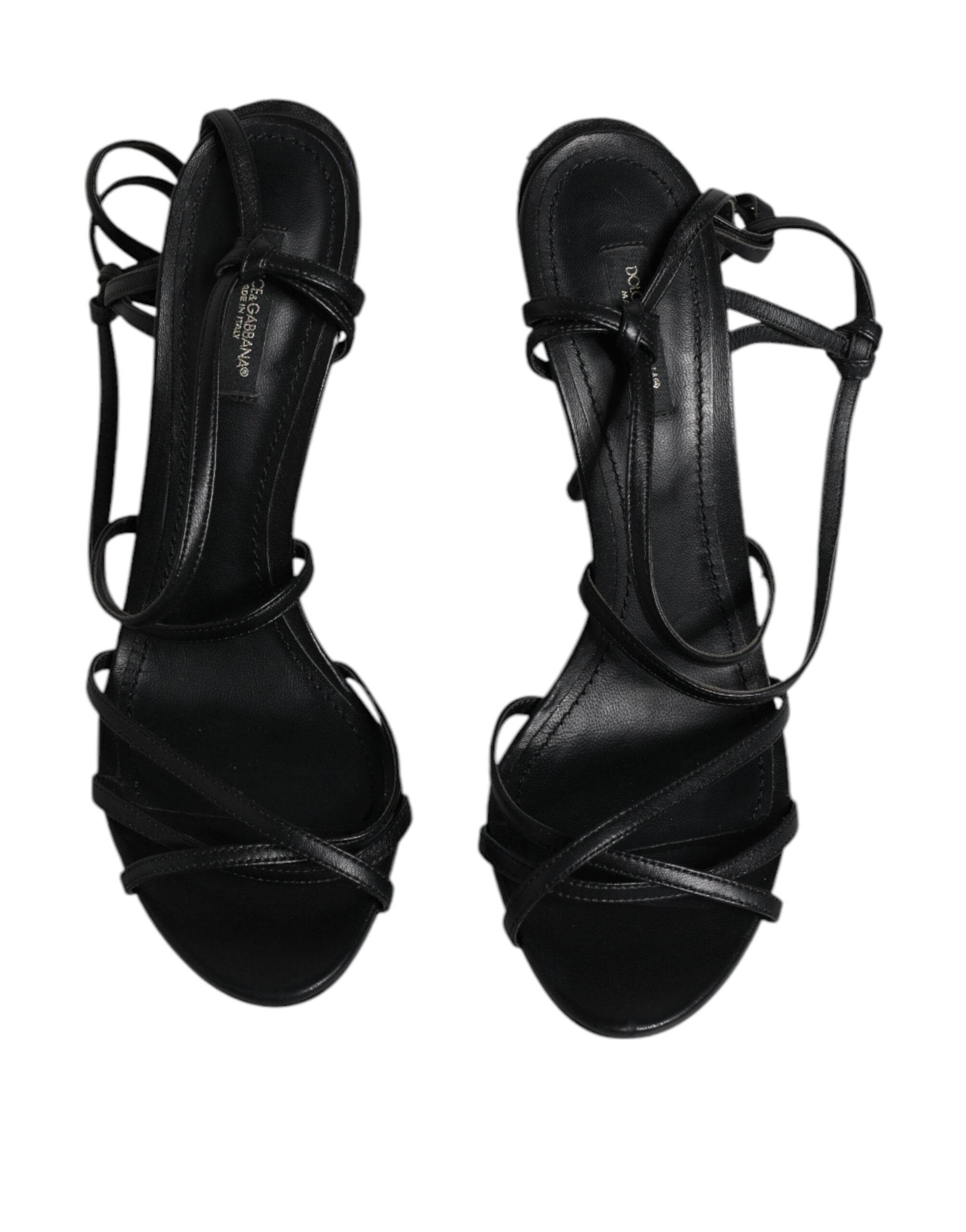 Dolce & Gabbana Black Leather High Heels Keira Sandals Women's Shoes (Pre-Owned)