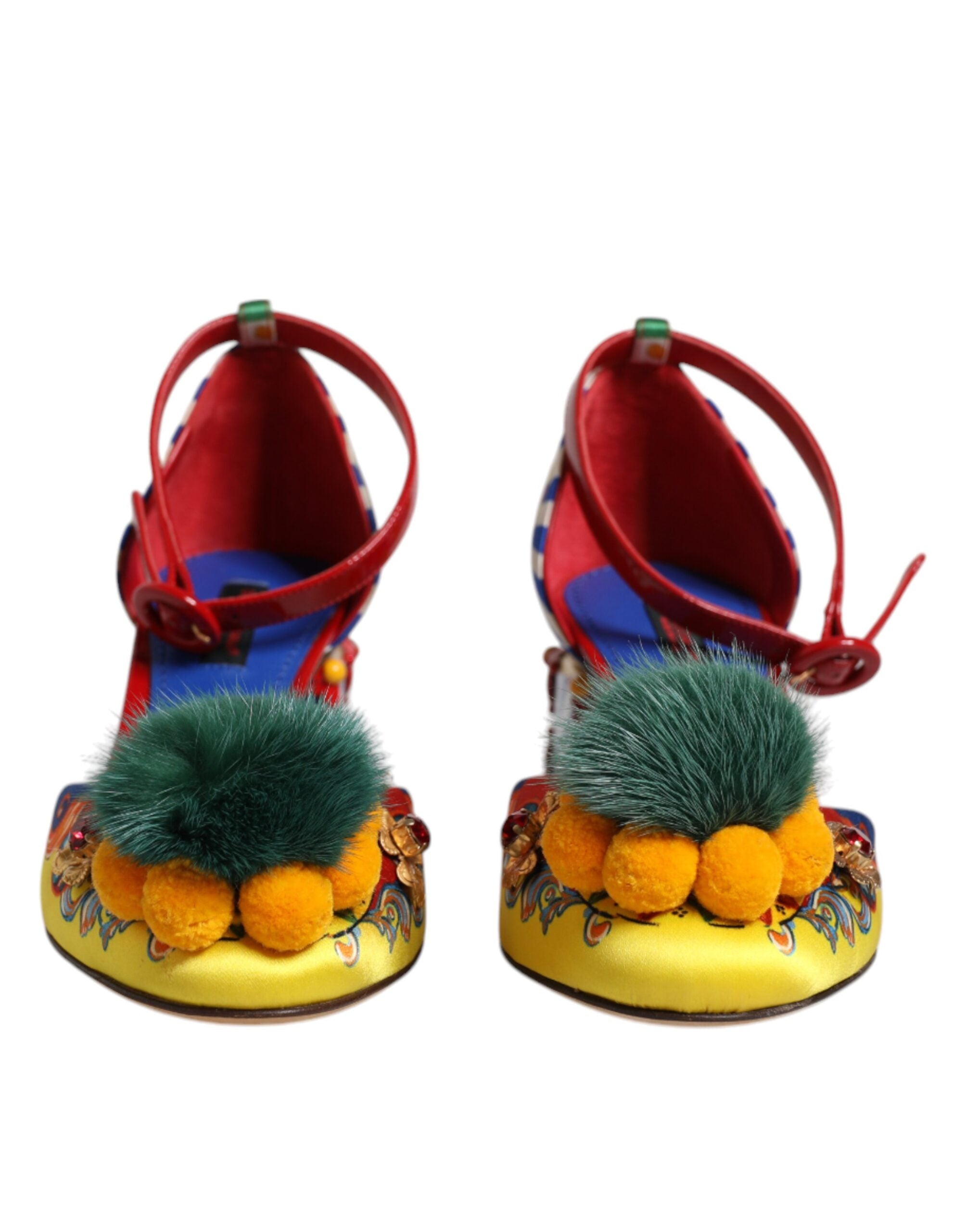 Dolce & Gabbana Multicolor Carretto Crystal Fur Sandals Women's Shoes (Pre-Owned)