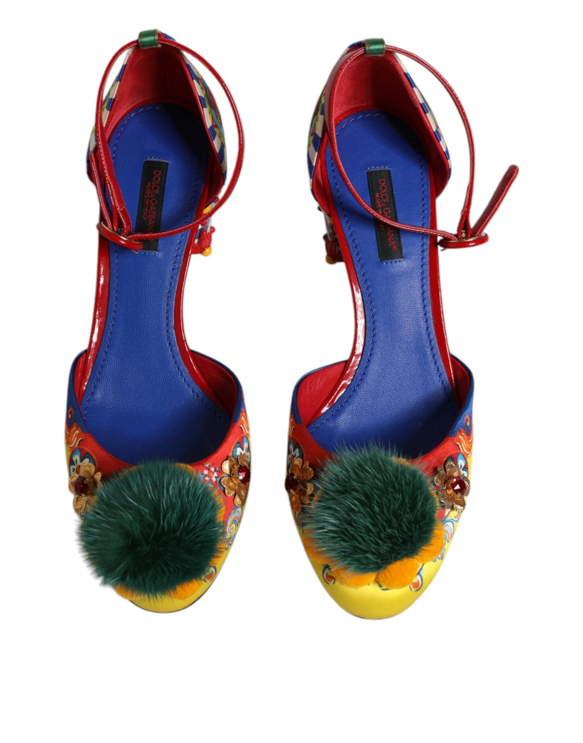 Dolce & Gabbana Multicolor Carretto Crystal Fur Sandals Women's Shoes (Pre-Owned)