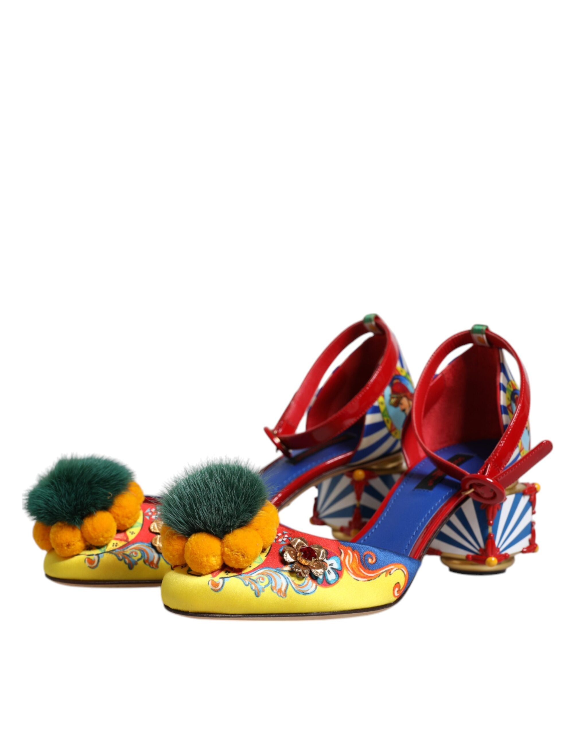 Dolce & Gabbana Multicolor Carretto Crystal Fur Sandals Women's Shoes (Pre-Owned)