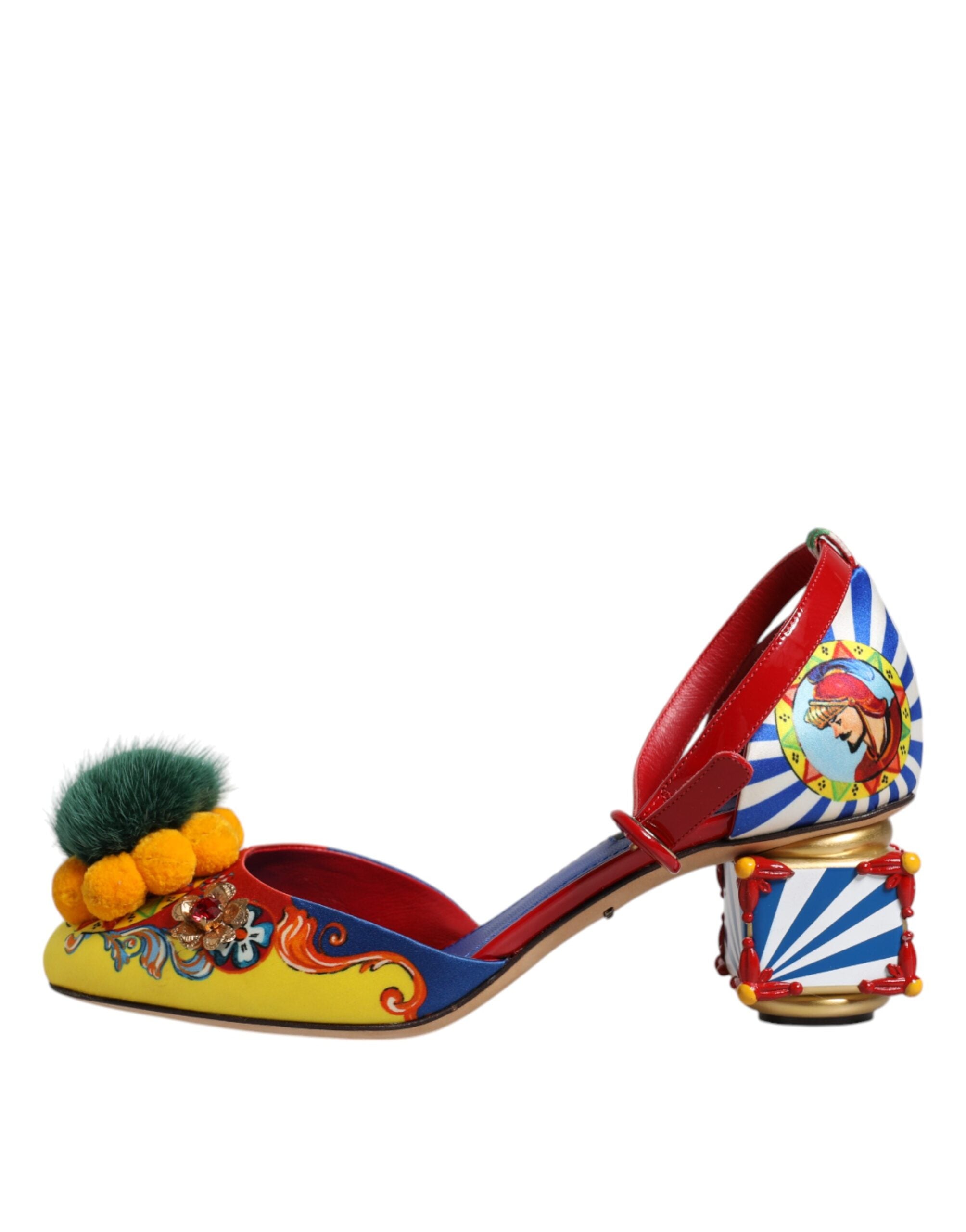 Dolce & Gabbana Multicolor Carretto Crystal Fur Sandals Women's Shoes (Pre-Owned)