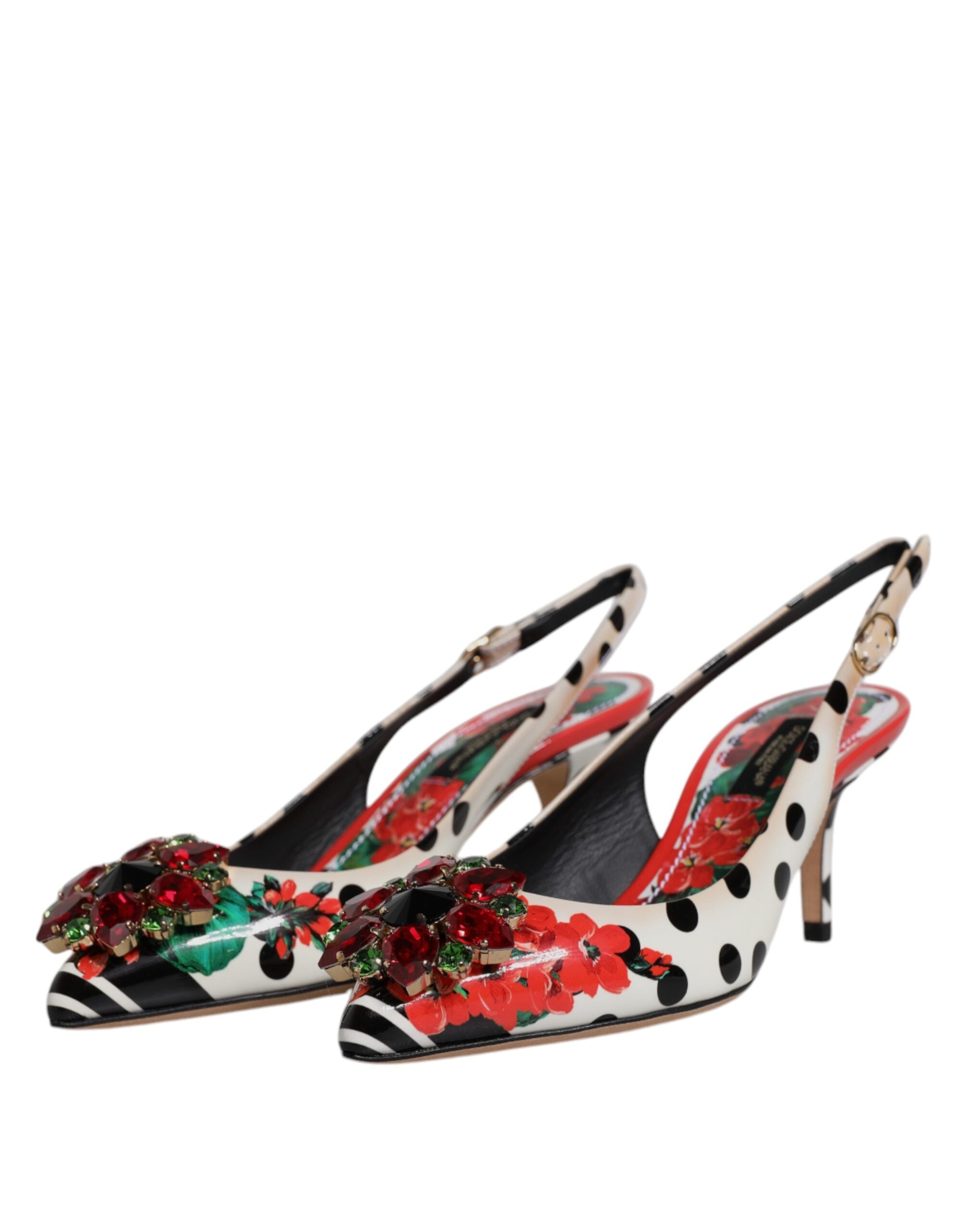 Dolce & Gabbana Multicolor Leather Crystal Heels Slingback Women's Shoes (Pre-Owned)