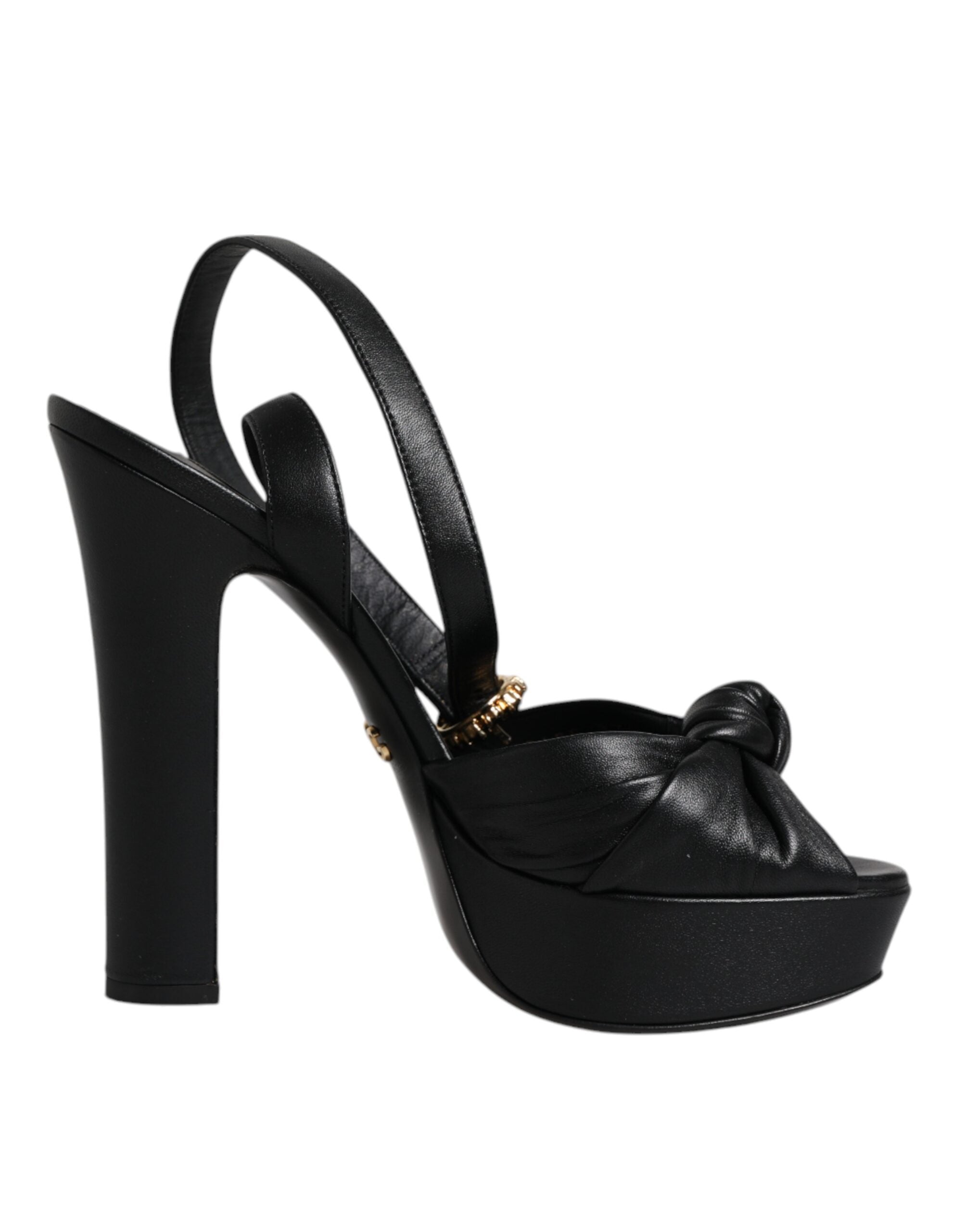 Dolce & Gabbana Black Leather Platform Heels Sandals Women's Shoes (Pre-Owned)