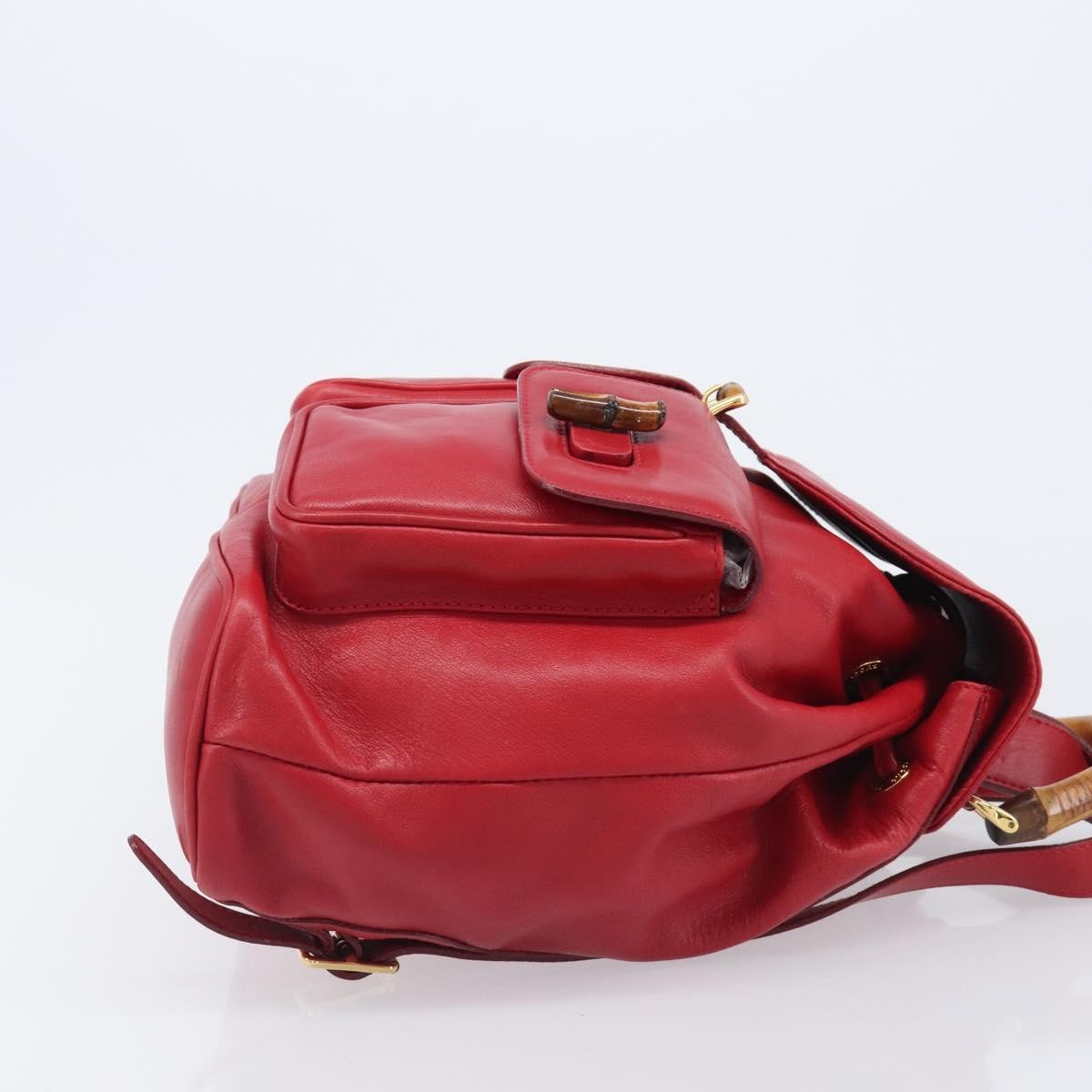 Gucci Vintage Bamboo Leather Red Leather Backpack Bag (Pre-Owned)