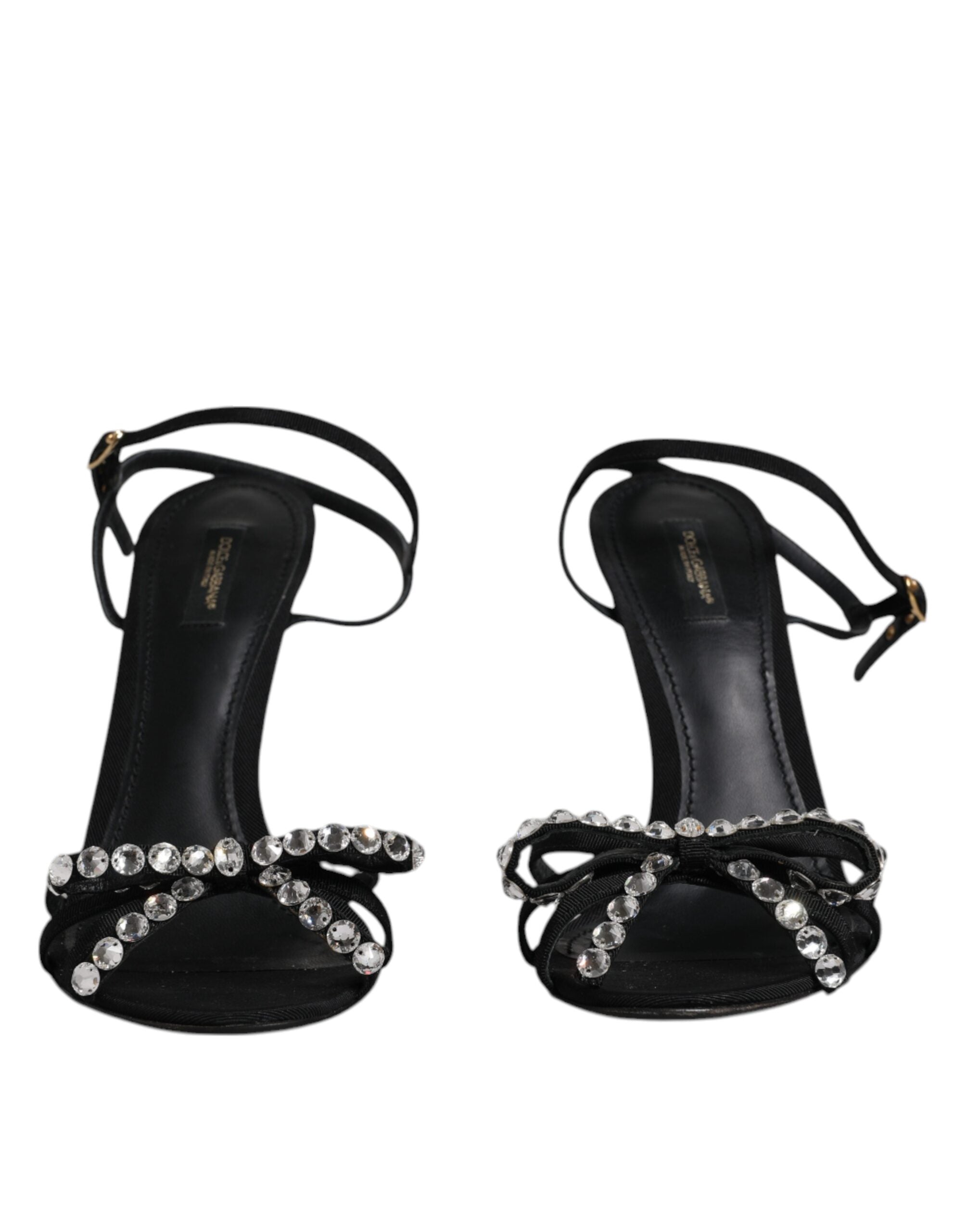 Dolce & Gabbana Black Leather Crystal Heels Sandals Women's Shoes (Pre-Owned)