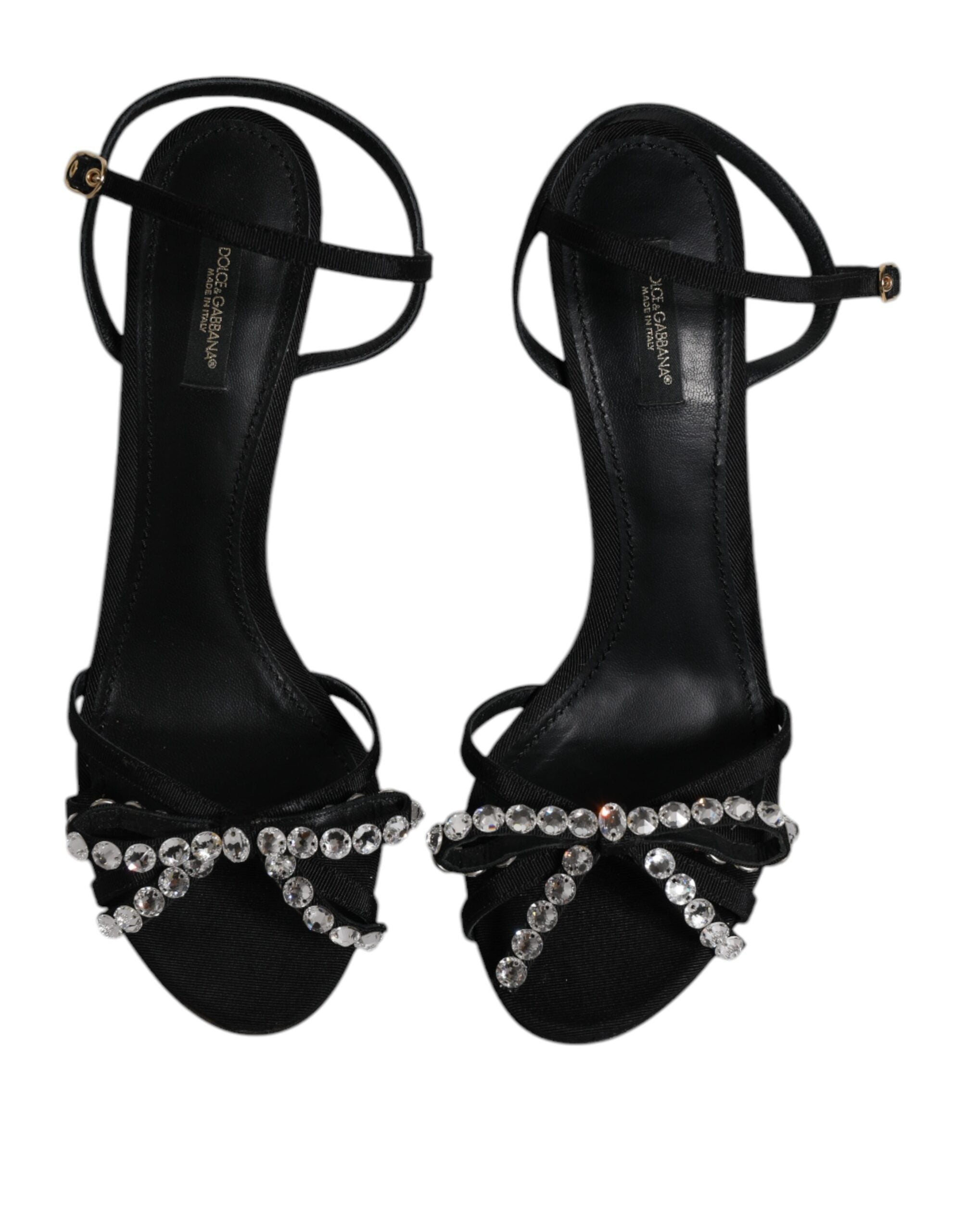 Dolce & Gabbana Black Leather Crystal Heels Sandals Women's Shoes (Pre-Owned)