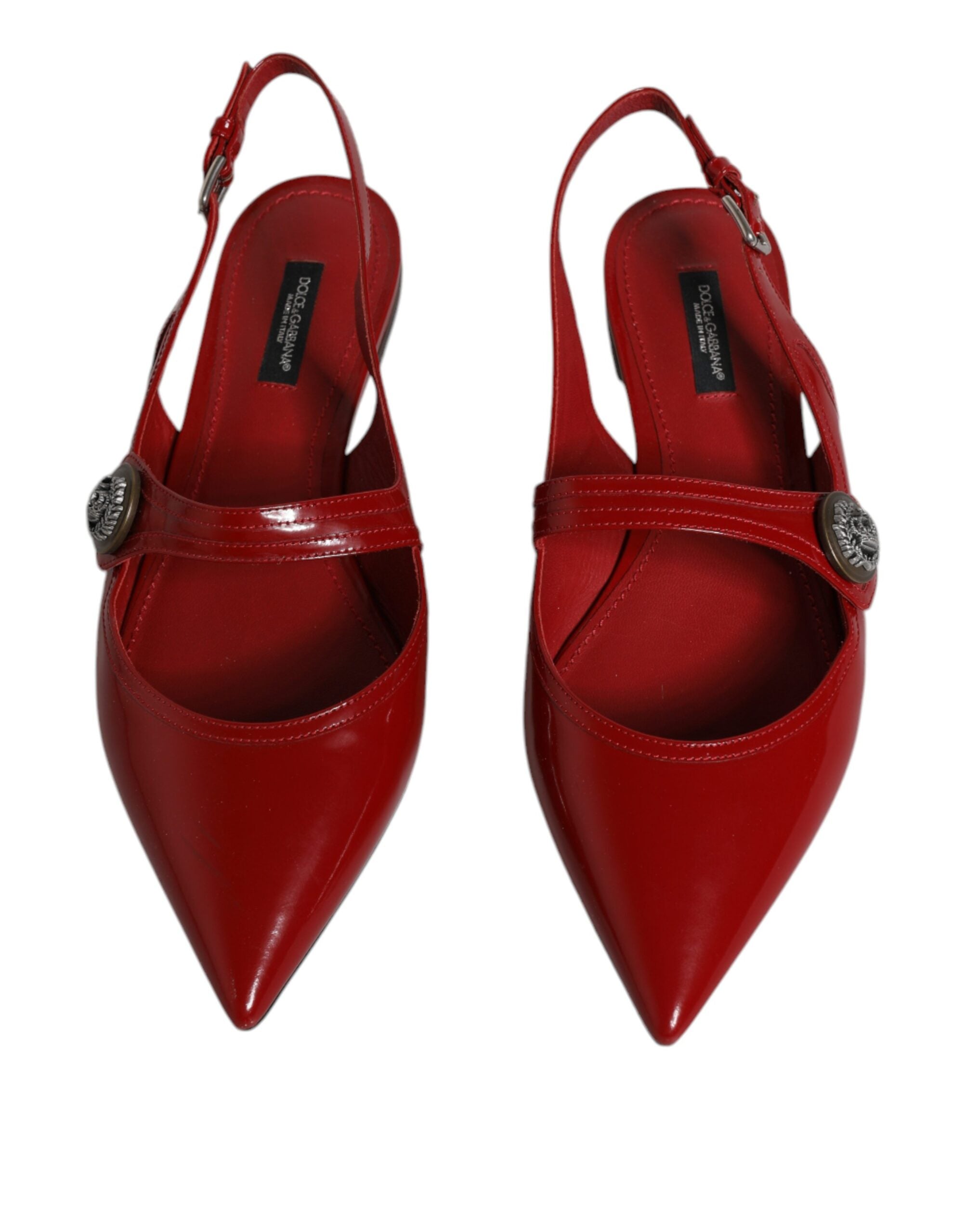 Dolce & Gabbana Red Leather Slingback Flats Sandals Women's Shoes (Pre-Owned)