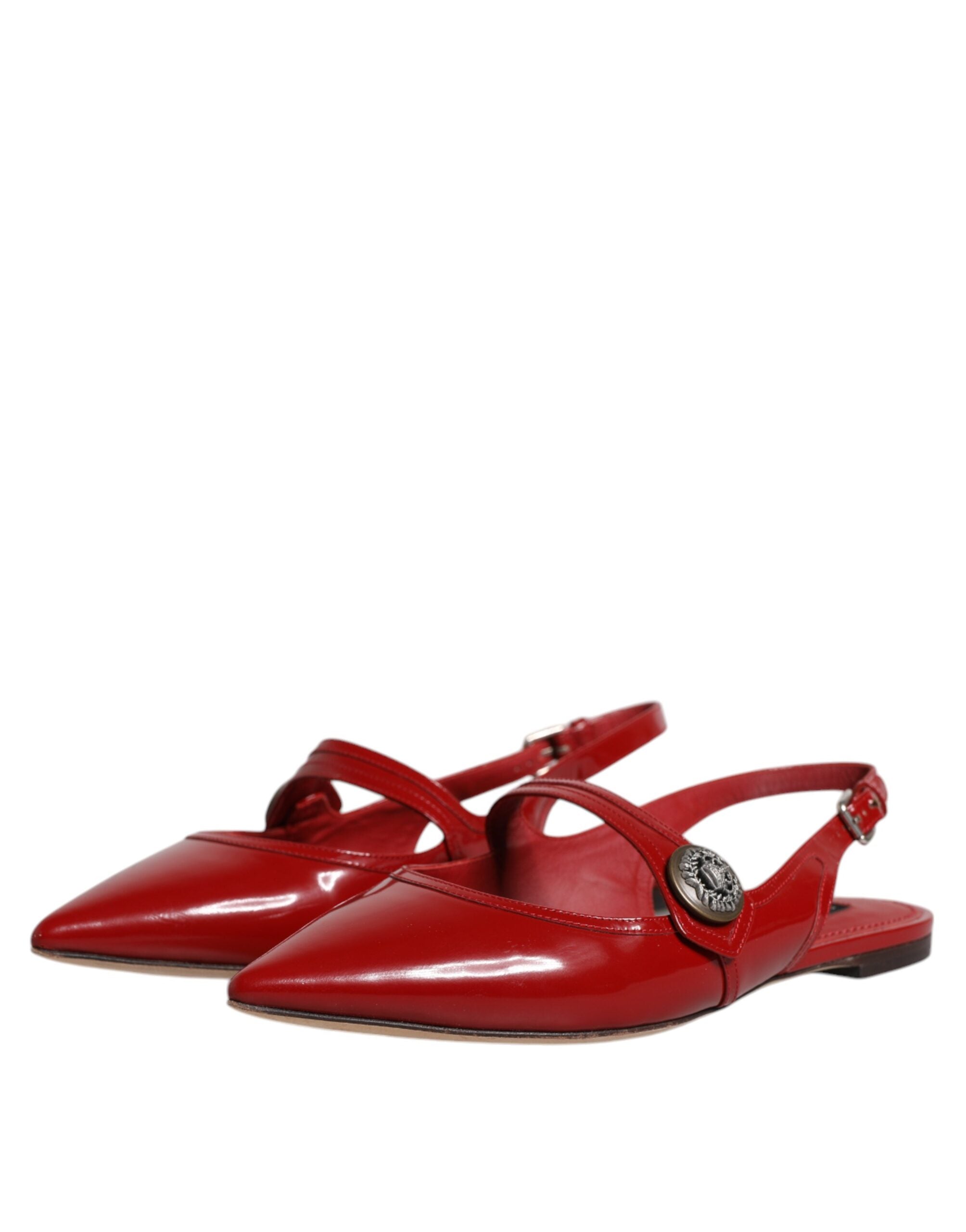 Dolce & Gabbana Red Leather Slingback Flats Sandals Women's Shoes (Pre-Owned)