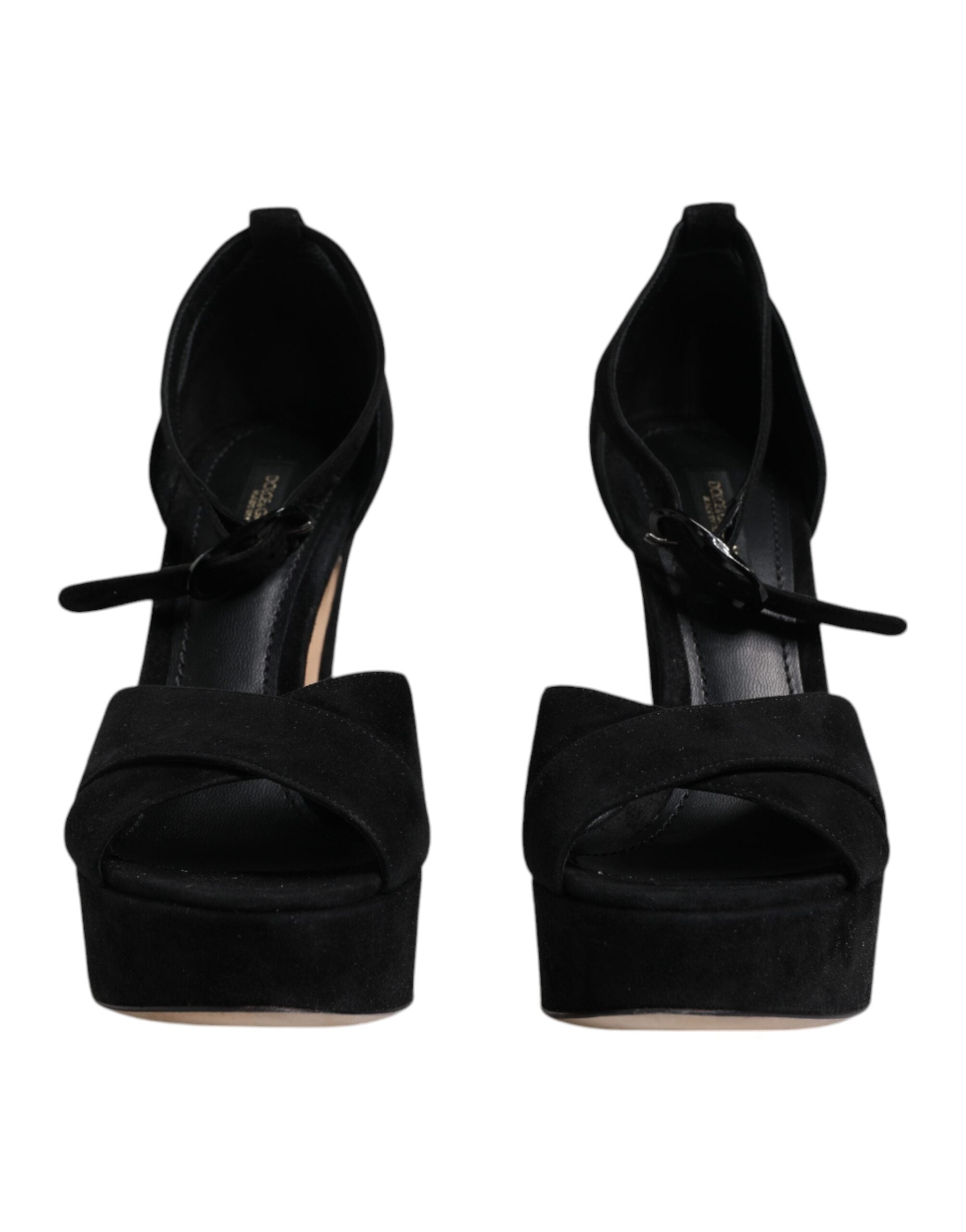 Dolce & Gabbana Black Leather Platform Heels Sandals Women's Shoes (Pre-Owned)