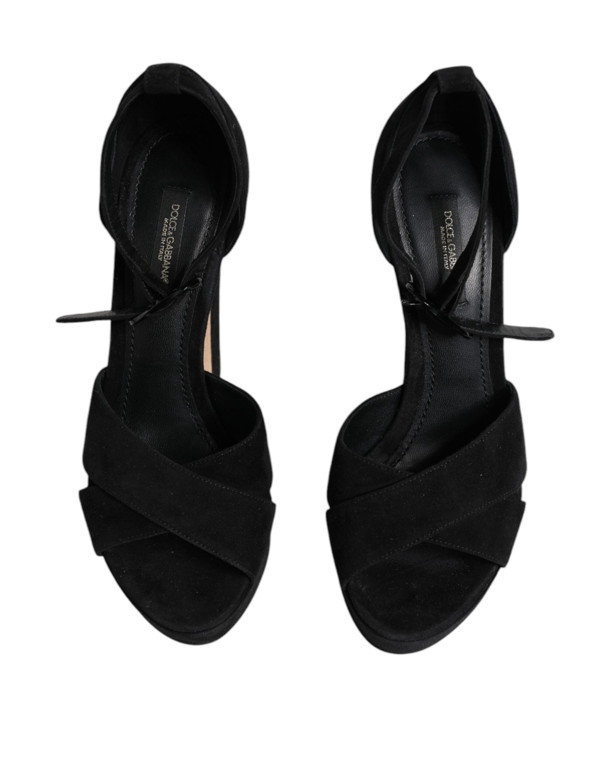 Dolce & Gabbana Black Leather Platform Heels Sandals Women's Shoes (Pre-Owned)