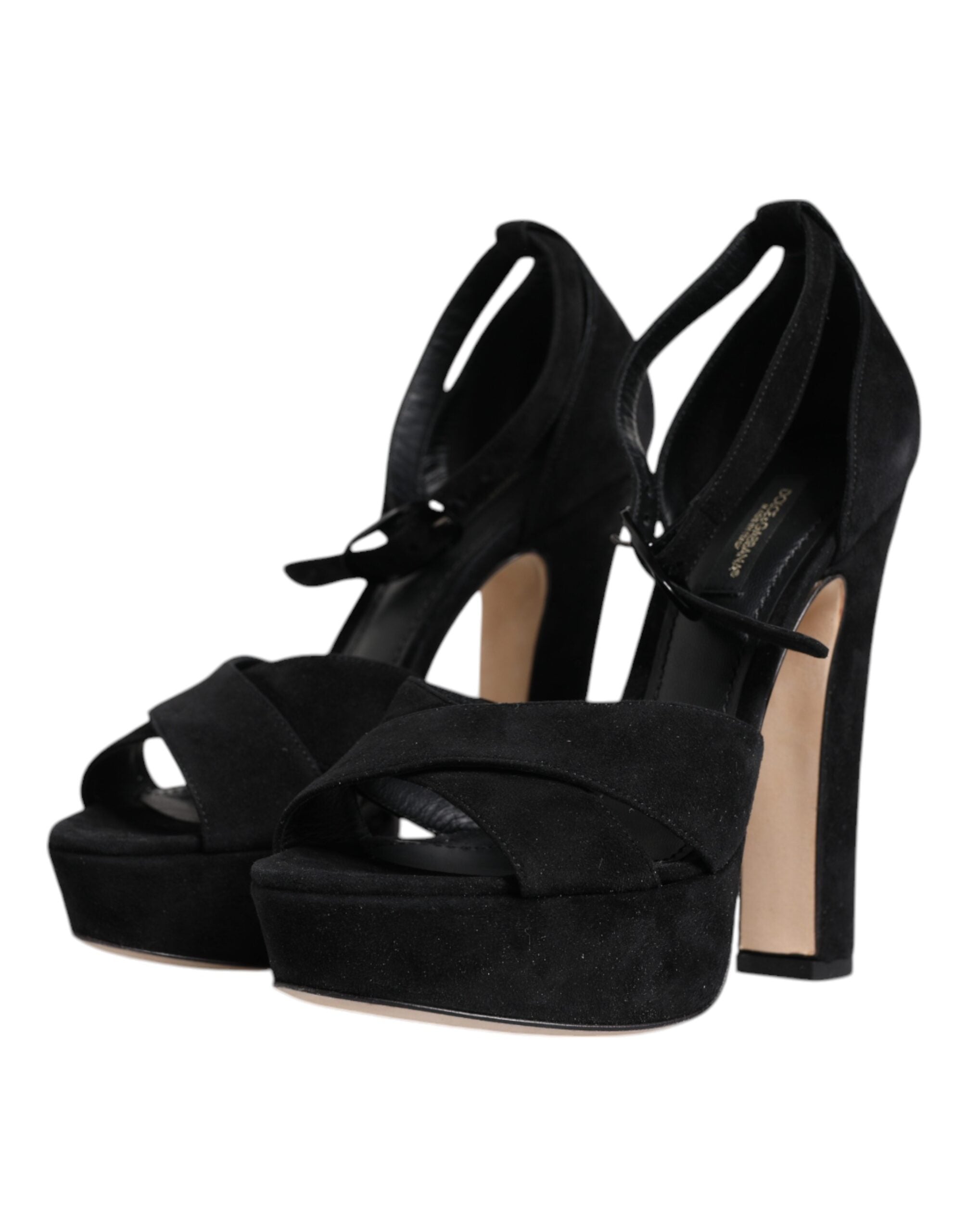 Dolce & Gabbana Black Leather Platform Heels Sandals Women's Shoes (Pre-Owned)