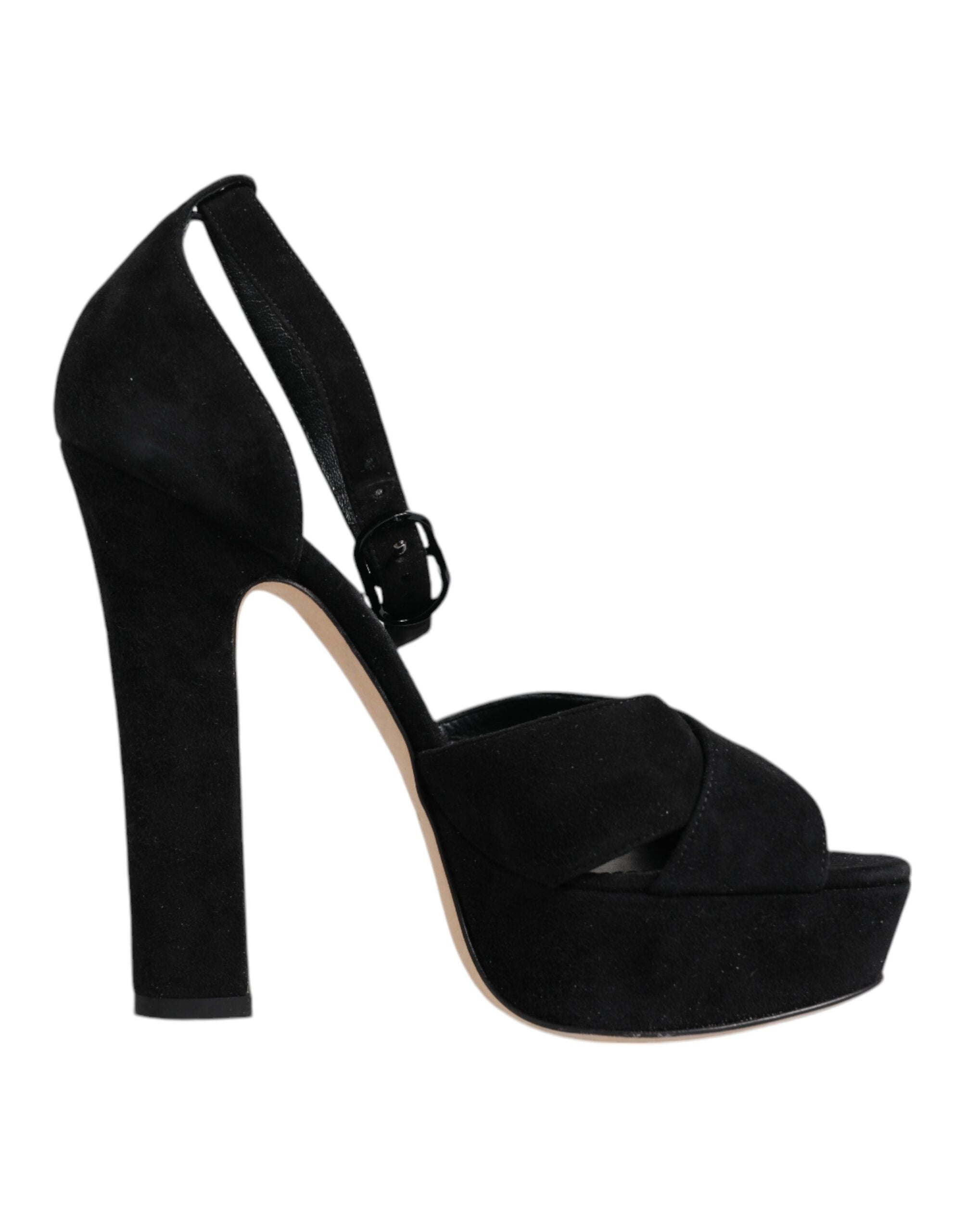 Dolce & Gabbana Black Leather Platform Heels Sandals Women's Shoes (Pre-Owned)