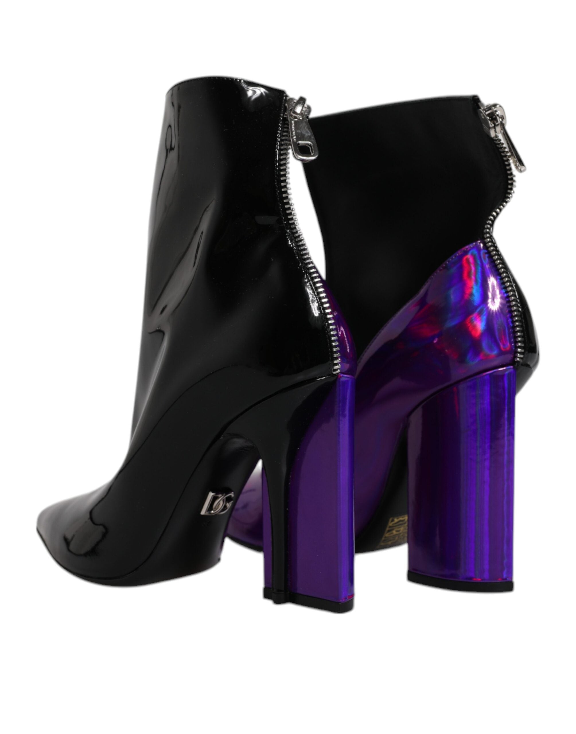 Dolce & Gabbana Purple Black Pointed Ankle Boots Women's Shoes