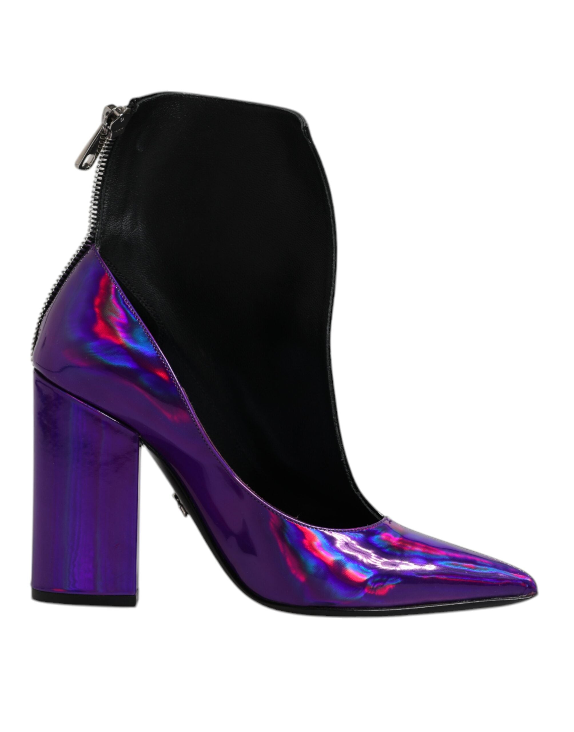 Dolce & Gabbana Purple Black Pointed Ankle Boots Women's Shoes