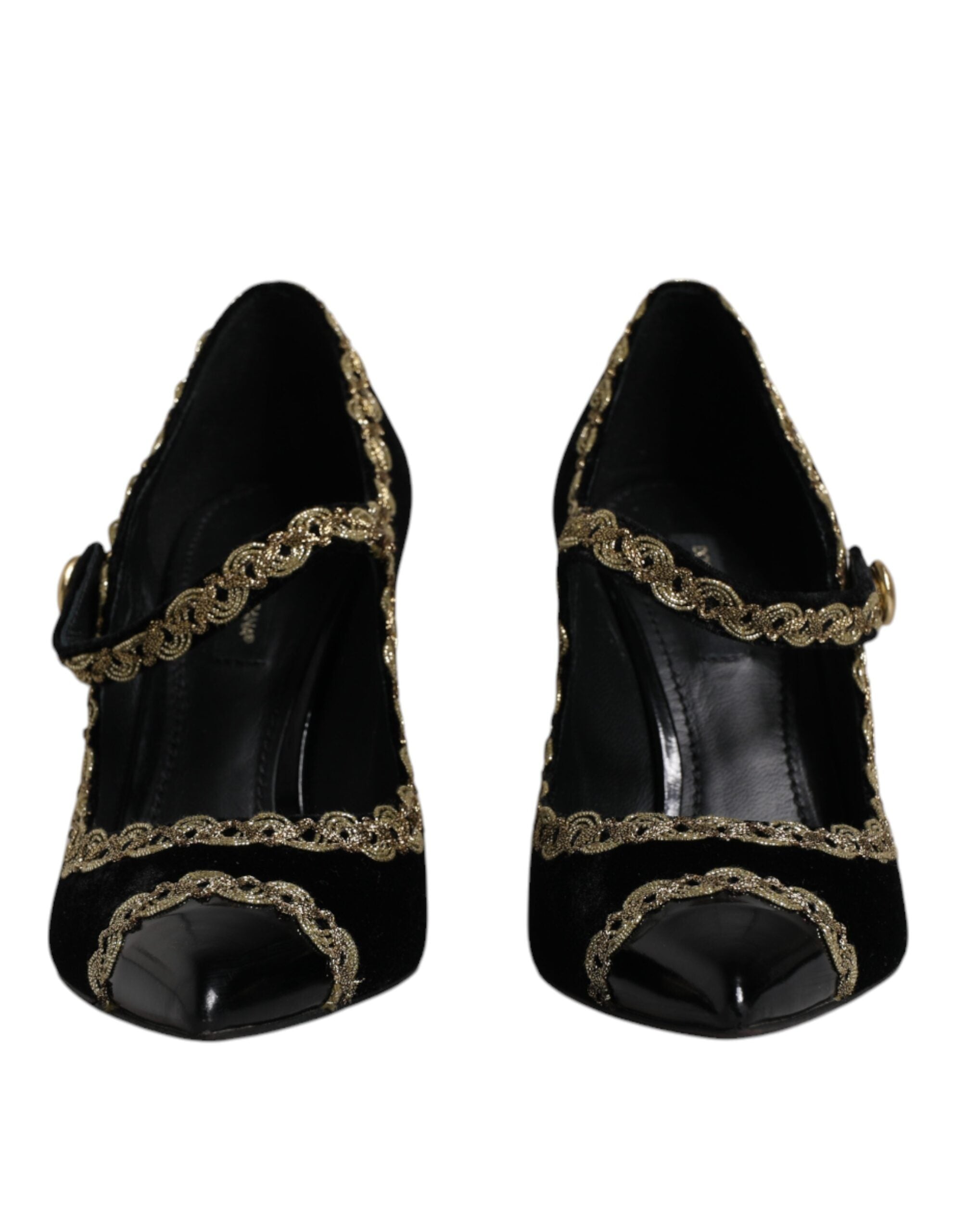 Dolce & Gabbana Black Velvet Gold Mary Janes Pumps Women's Shoes (Pre-Owned)