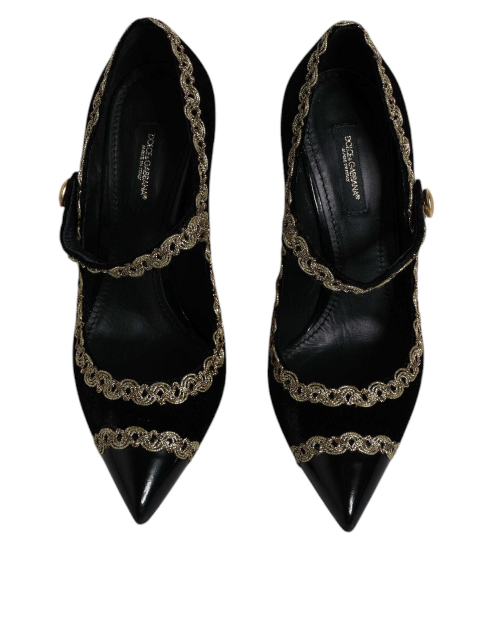 Dolce & Gabbana Black Velvet Gold Mary Janes Pumps Women's Shoes (Pre-Owned)