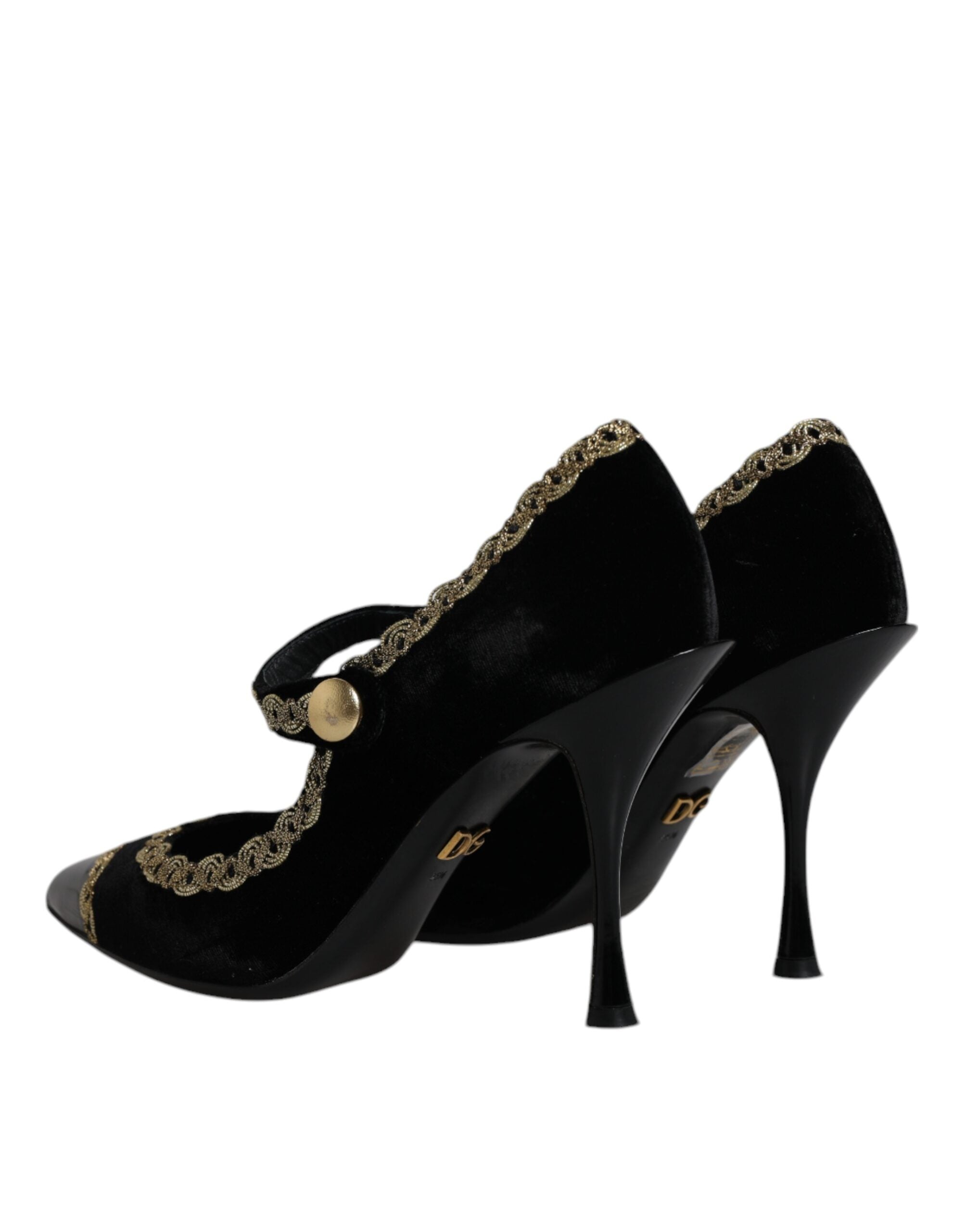 Dolce & Gabbana Black Velvet Gold Mary Janes Pumps Women's Shoes (Pre-Owned)