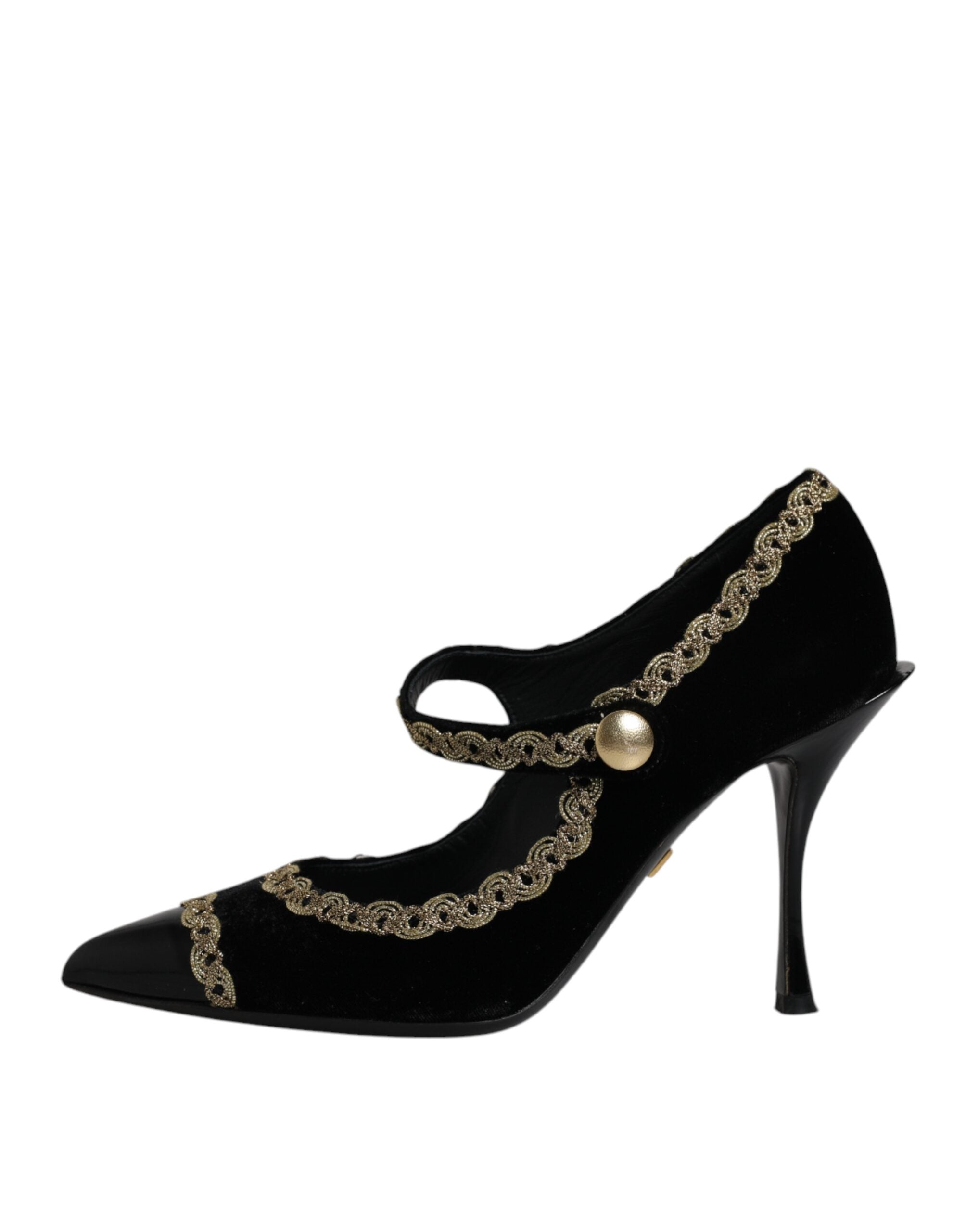 Dolce & Gabbana Black Velvet Gold Mary Janes Pumps Women's Shoes (Pre-Owned)