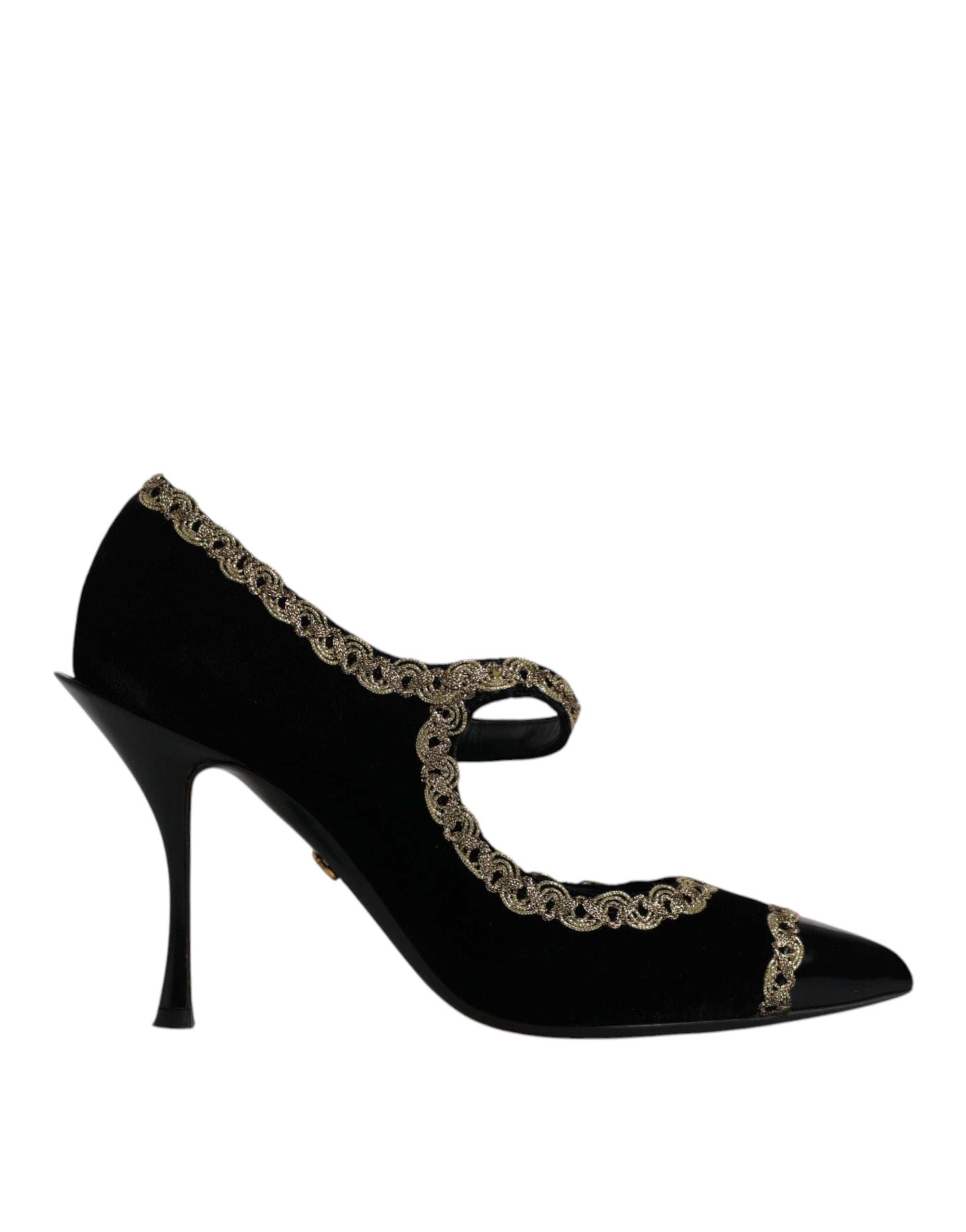 Dolce & Gabbana Black Velvet Gold Mary Janes Pumps Women's Shoes (Pre-Owned)