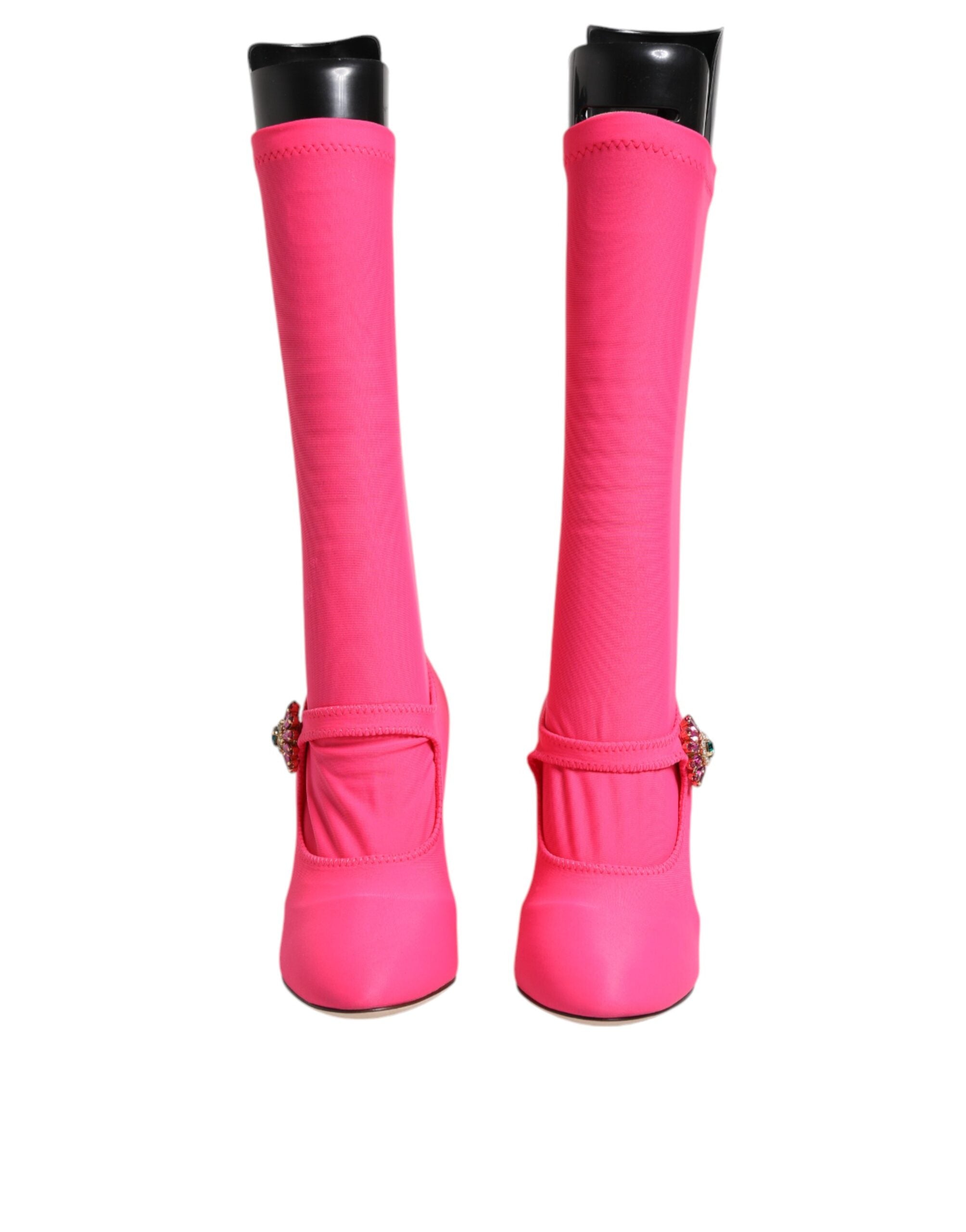 Dolce & Gabbana Pink Nylon Crystal Vally High Boots Women's Shoes