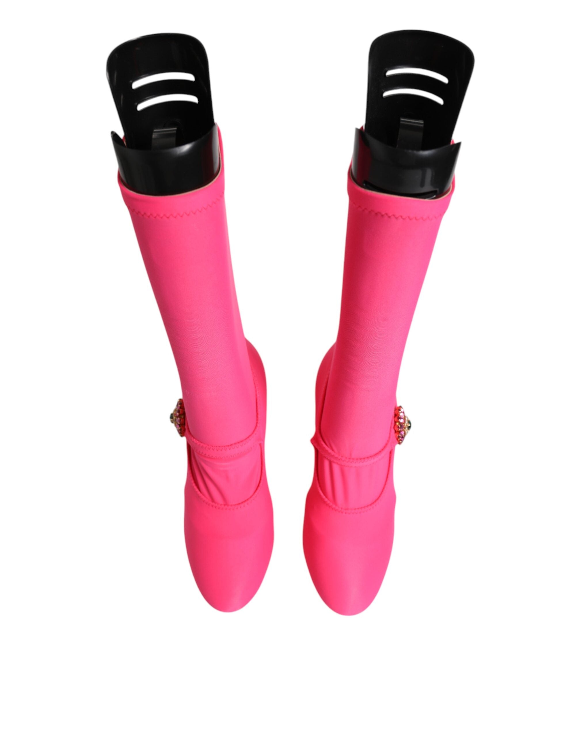 Dolce & Gabbana Pink Nylon Crystal Vally High Boots Women's Shoes