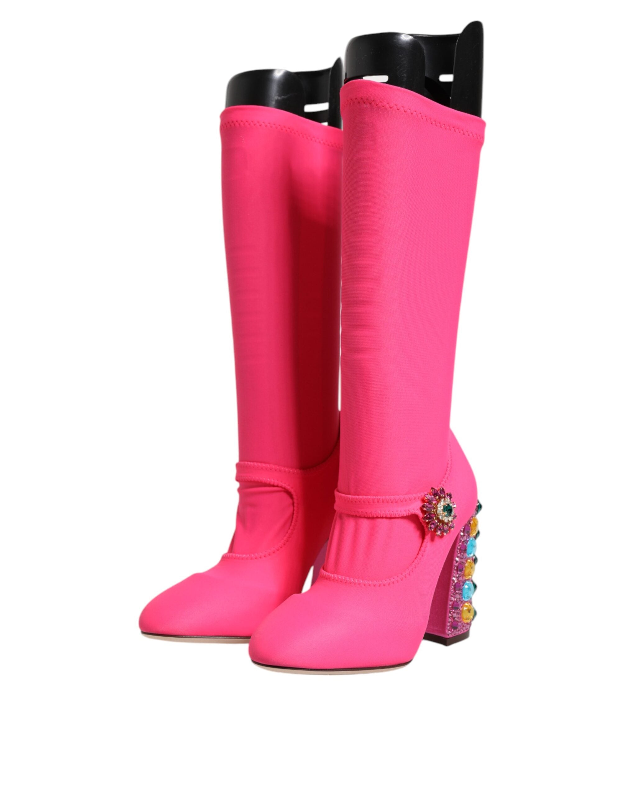 Dolce & Gabbana Pink Nylon Crystal Vally High Boots Women's Shoes