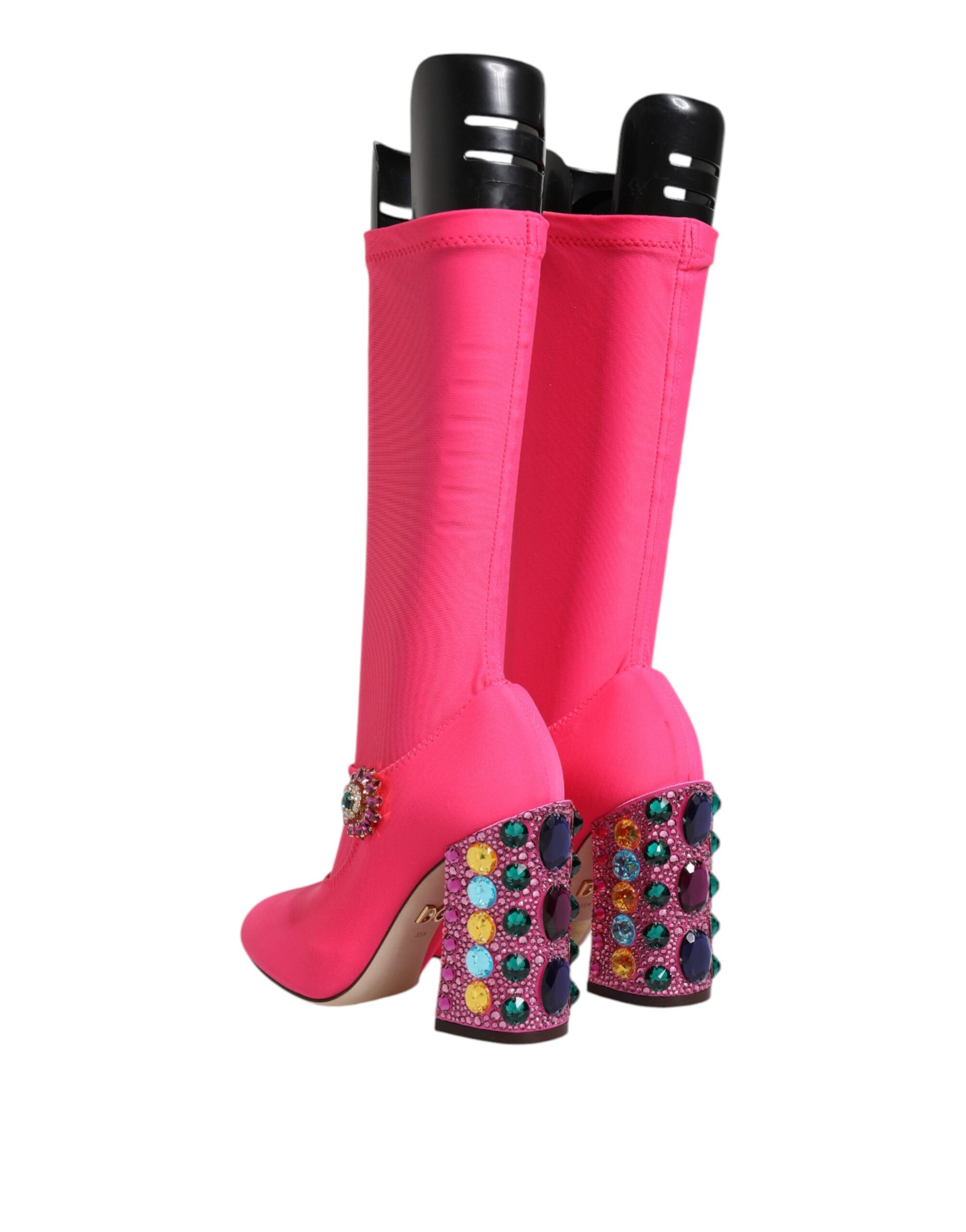Dolce & Gabbana Pink Nylon Crystal Vally High Boots Women's Shoes